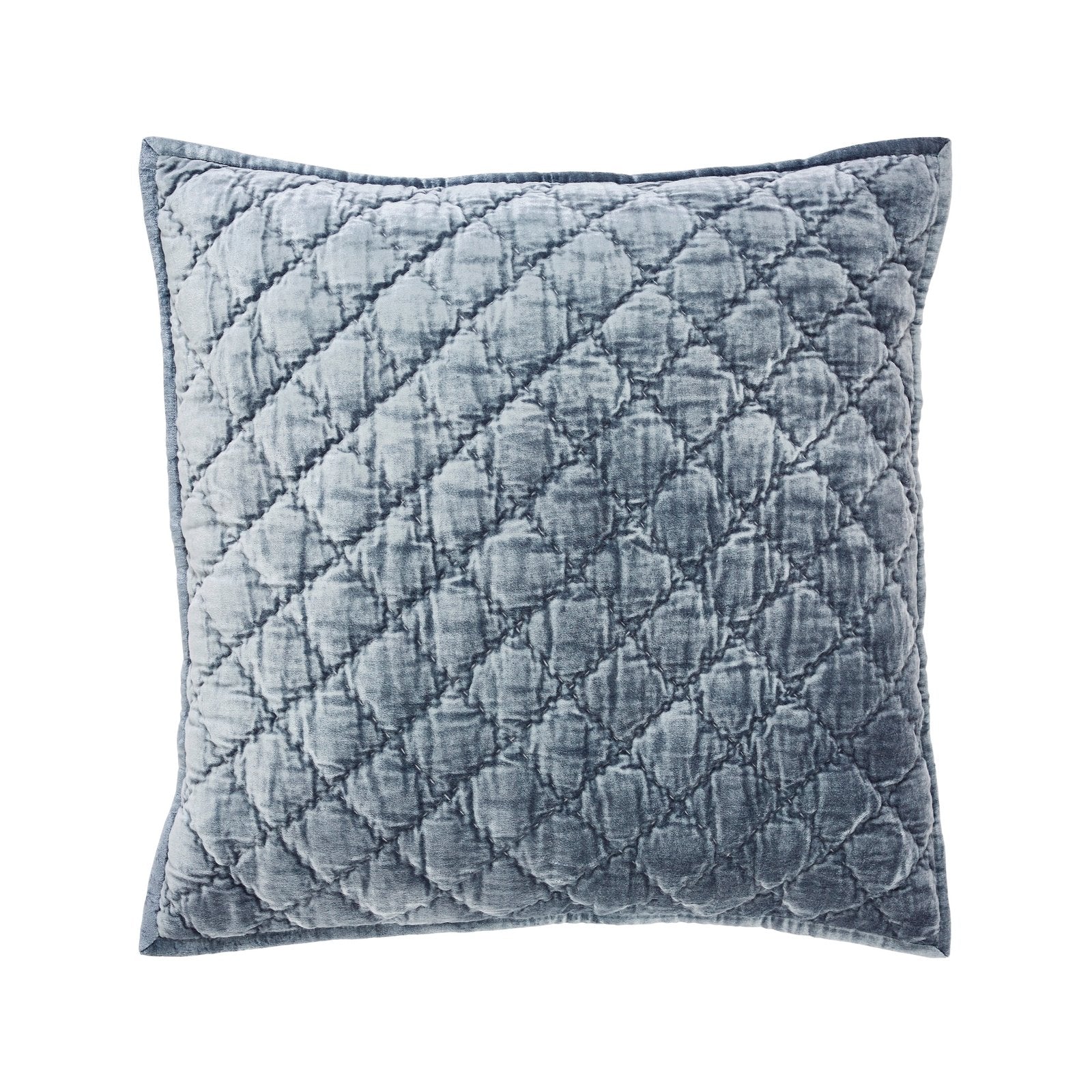 SS-343-DUP-X_1|Stylish blue-grey quilted velvet decorative cushion with diamond pattern, adding sophistication to living spaces.