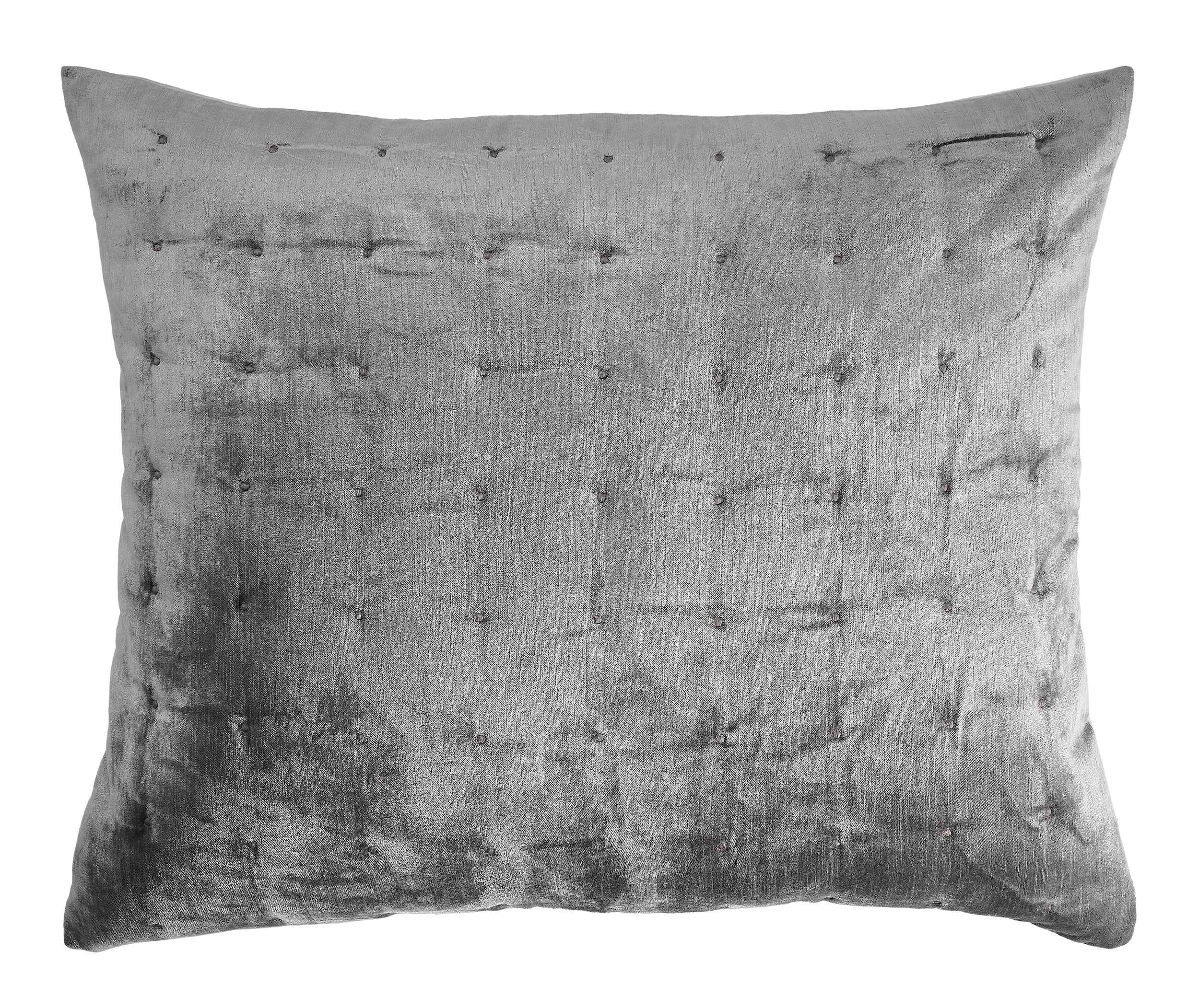 DE-307-3137_1|Soft grey quilted throw pillow with elegant button tufting, providing luxurious texture and comfort for any bedroom.