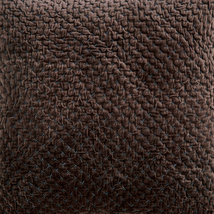SWT-329-7.8_1|Elegant dark brown velvet fabric with intricate diamond pattern stitching, providing a rich, textured feel for luxury decor.