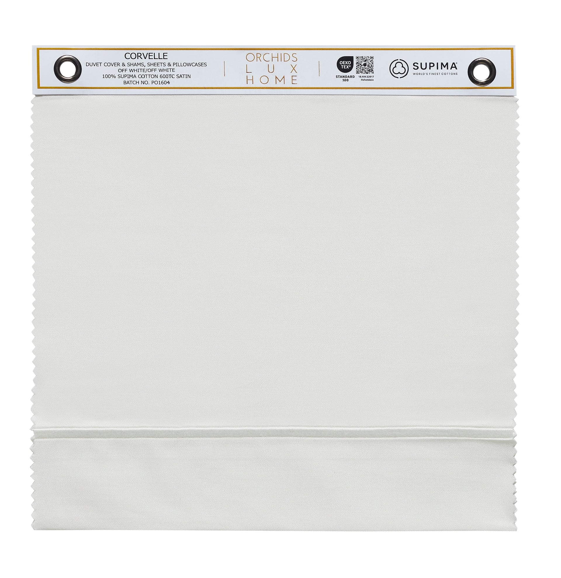 SWT-546-X_1|100% Supima cotton Corvelle swatch, 600TC sateen, white, for luxurious duvet covers and shams, OEKO-TEX.