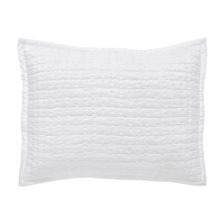 SS-176-2026_1|White quilted coverlet sham with horizontal ripple stitching, plush, cozy, decorative bedding accent for a serene bedroom.
