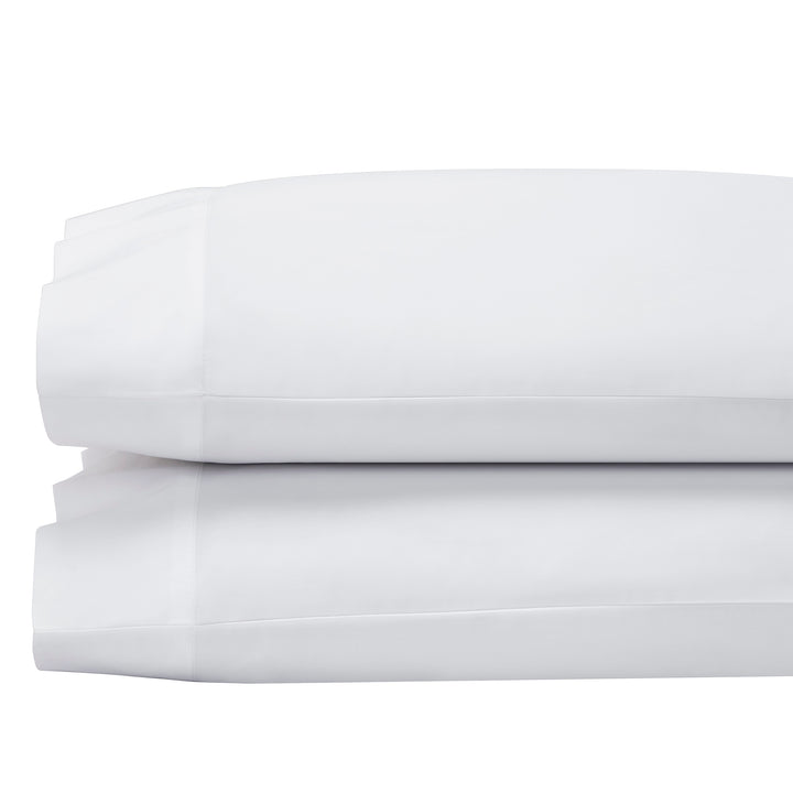 AKP-547-2040_1|Stack of two crisp white 100% cotton sheets or pillowcases with a smooth percale weave, folded flat into rectangular forms.
