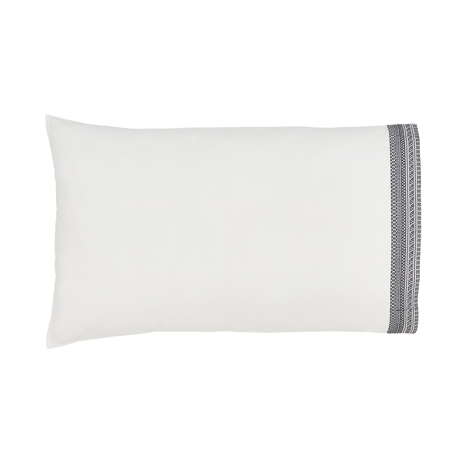 ASP-501-X_1|Crisp white pillow sham featuring a stylish navy blue woven decorative border on the right side, isolated.