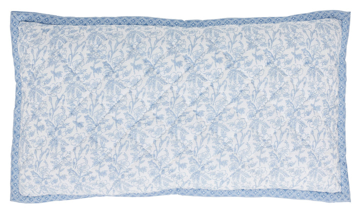 KS-345-2036_1|White and blue floral patterned quilted pillow sham with intricate border, perfect for charming bedroom decor.