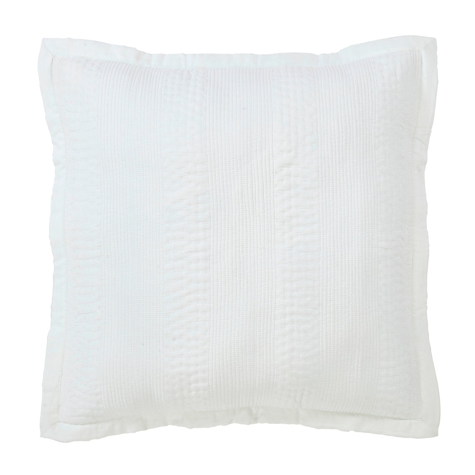 ES-163-2626_1|Crisp white square quilted coverlet sham with distinct vertical and horizontal stitch patterns, perfect for layering.