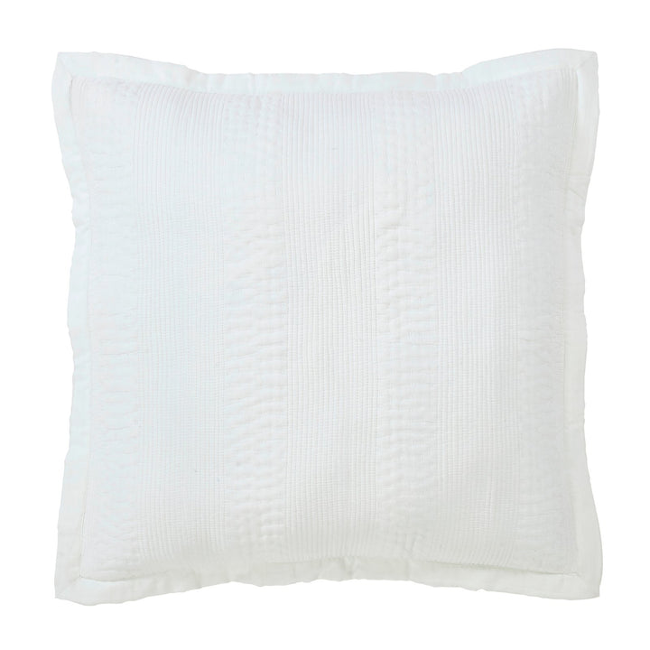 ES-163-2626_1|Crisp white square quilted coverlet sham with distinct vertical and horizontal stitch patterns, perfect for layering.