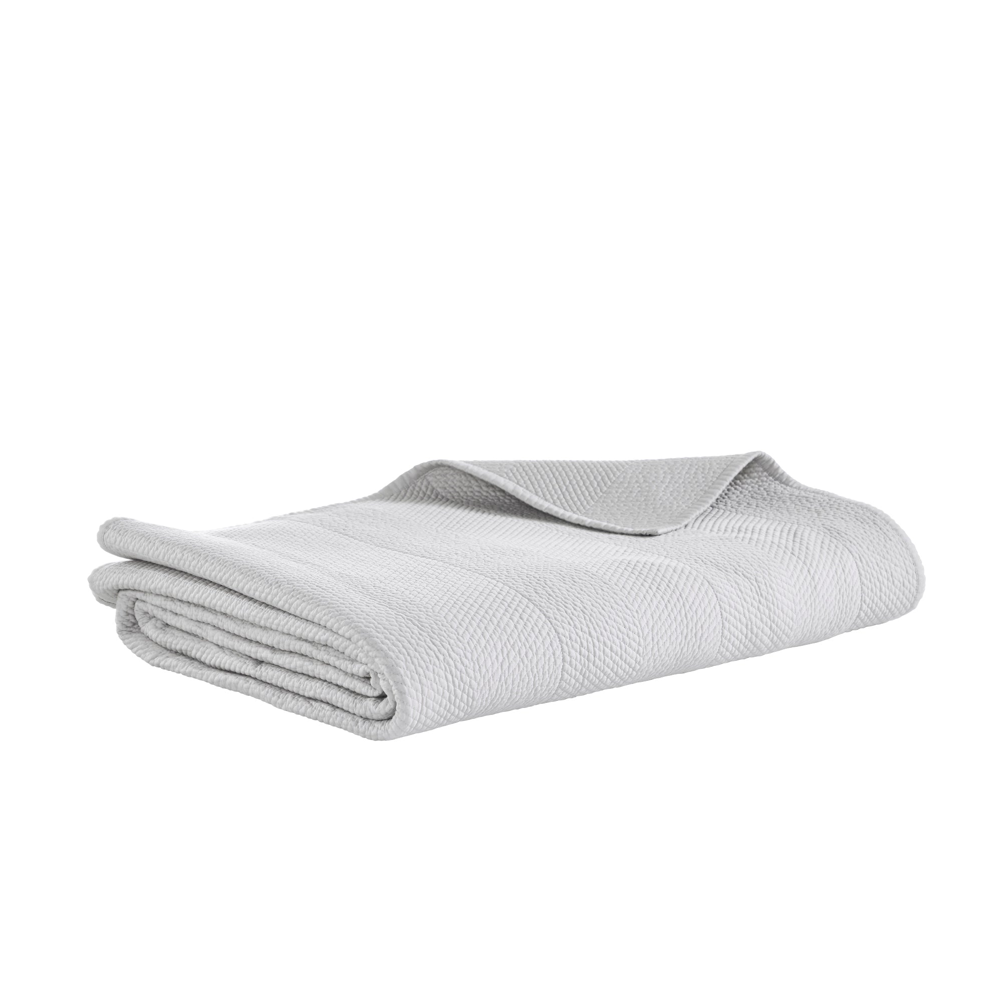 CL-172-11096_6|Soft light grey quilted coverlet with a distinctive herringbone texture, elegantly folded for versatile bedroom use.