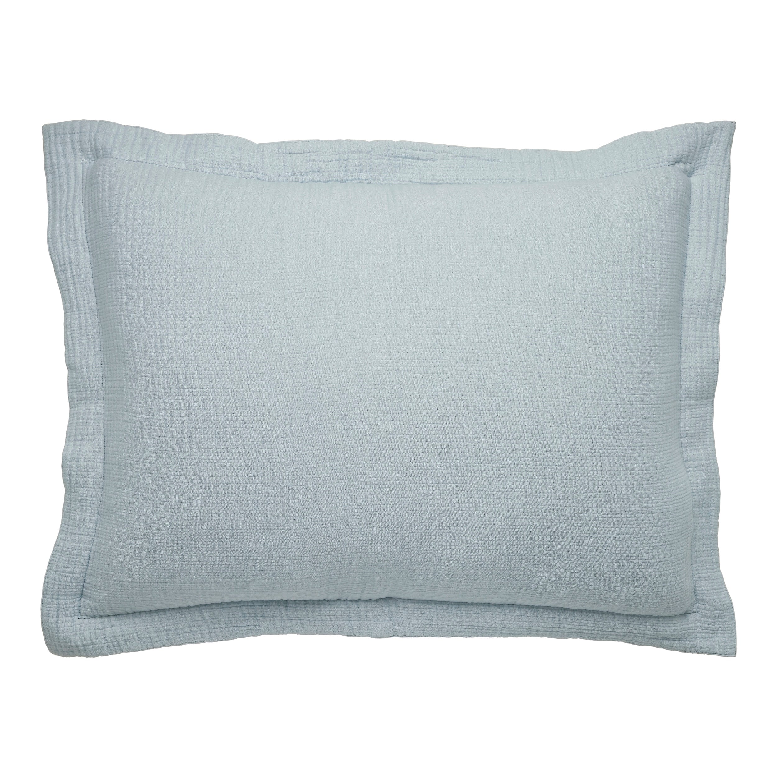 SS-050-2026_1|Serene light blue organic cotton duvet cover pillow sham, soft crinkled texture, perfect for a calming bedroom.