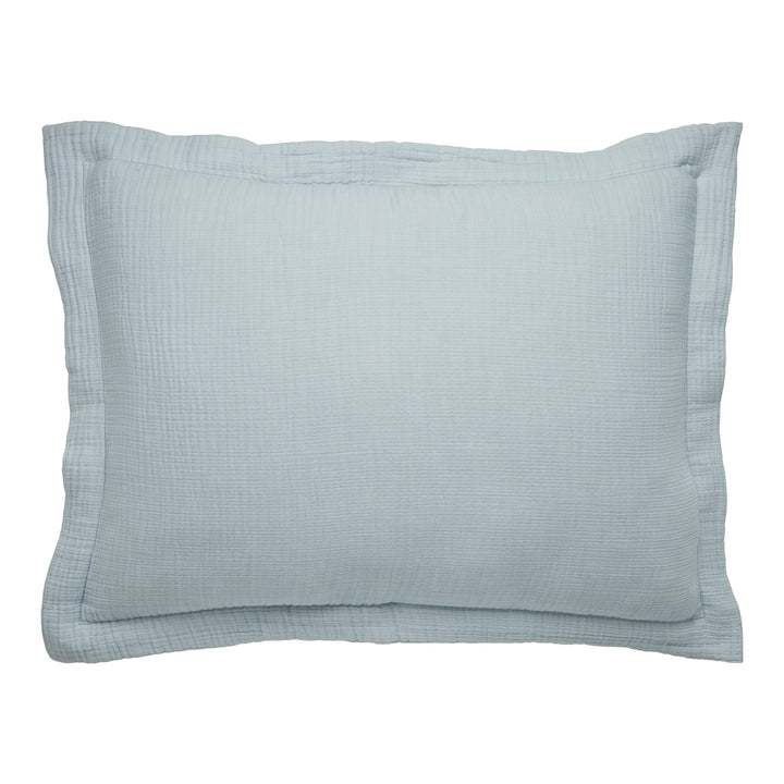 SS-050-2026_1|Serene light blue organic cotton duvet cover pillow sham, soft crinkled texture, perfect for a calming bedroom.