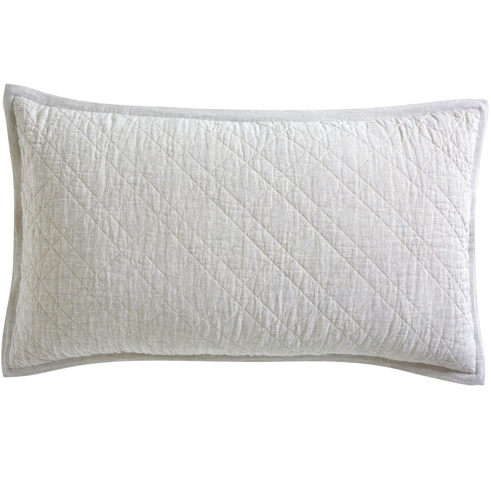 SS-254-2026_2|Long oatmeal diagonal diamond-quilted coverlet sham with border, perfect for rustic or contemporary bedding with texture.