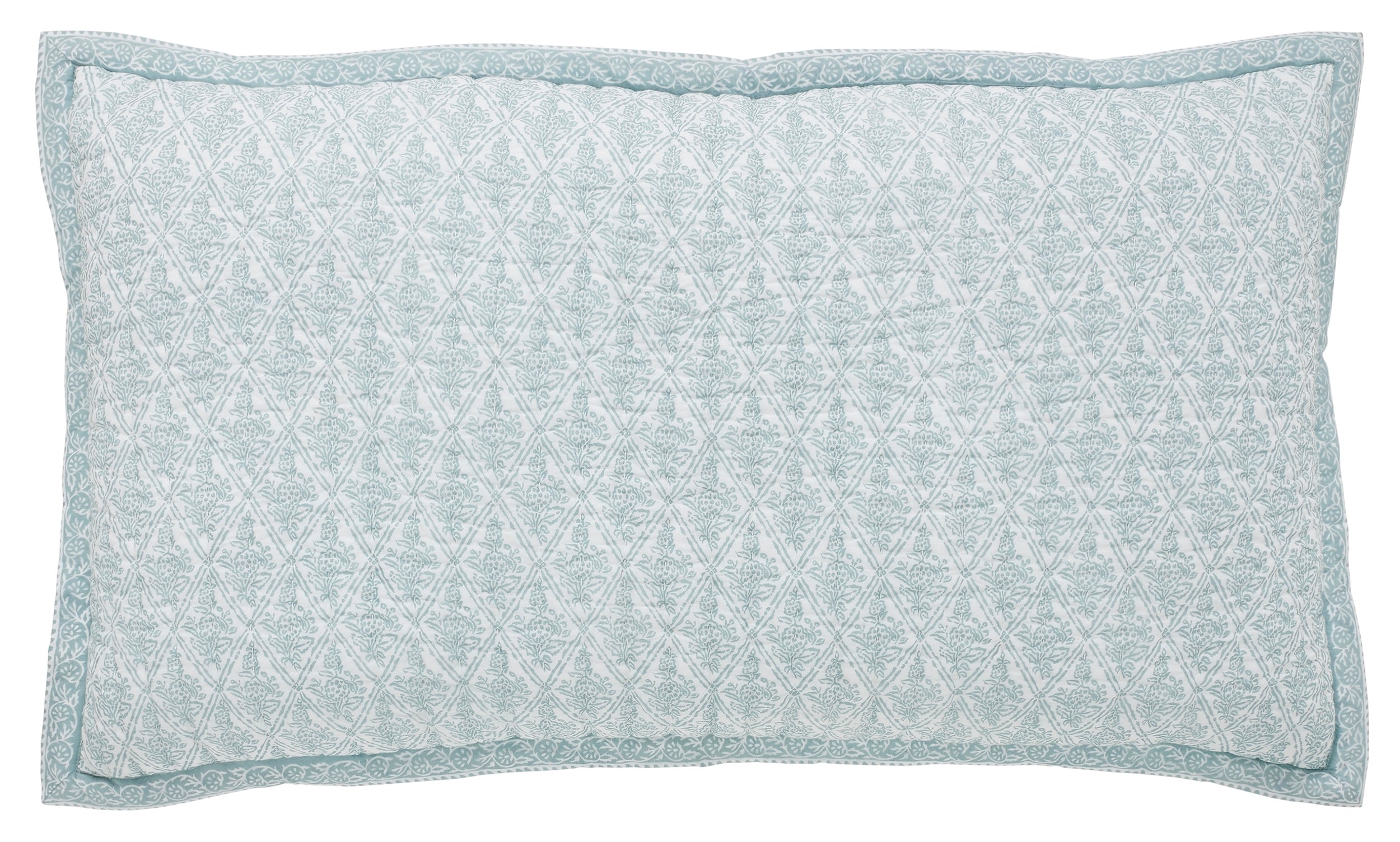 KS-347-2036_1|White and mint green patterned quilted pillow sham with detailed border, perfect for a refreshing, calm bedroom.