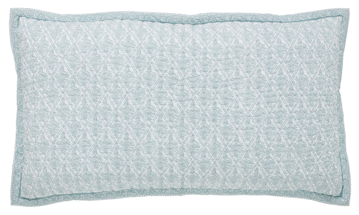 KS-347-2036_1|White and mint green patterned quilted pillow sham with detailed border, perfect for a refreshing, calm bedroom.