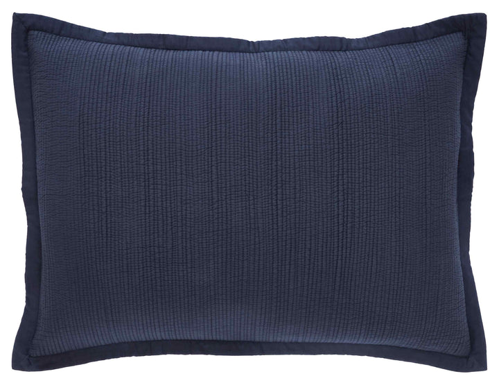 SS-167-2026_1|Navy blue quilted coverlet with vertical stitched lines, adding a classic and cozy layer to bedroom decor.