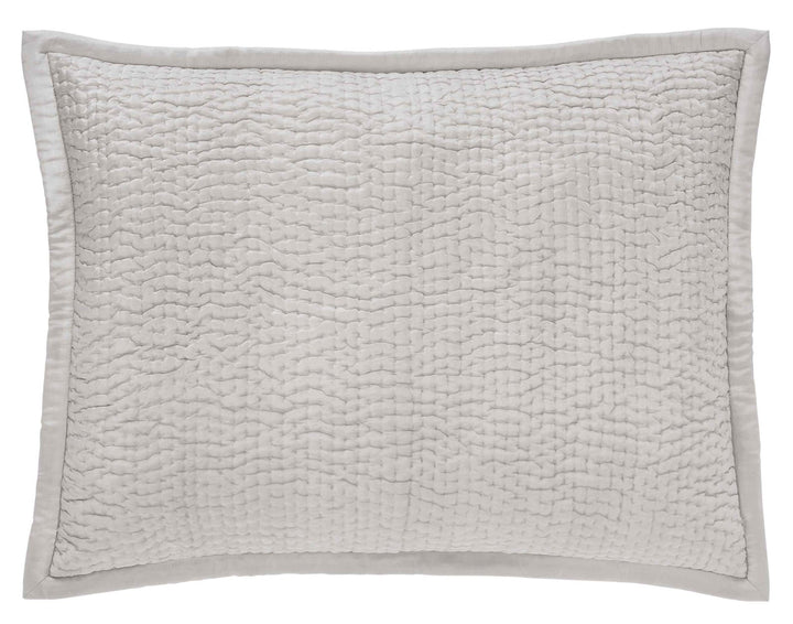 SS-166-2026_1|Elegant light grey quilted coverlet sham with a subtle wavy textured pattern and a sleek framed border. Modern bedding essential.