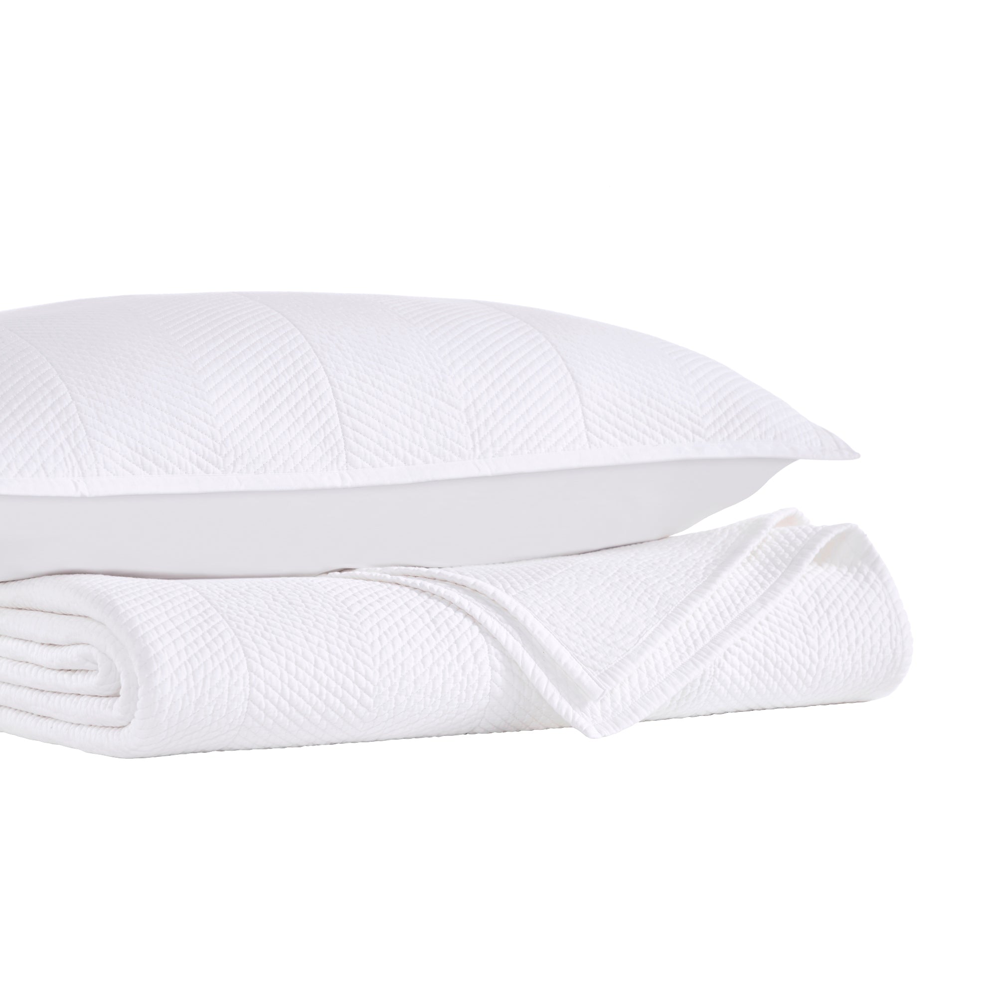 CL-170-9496_9|Elegant white chevron coverlet and matching pillow. Premium textured bedding for a luxurious and serene bedroom aesthetic.