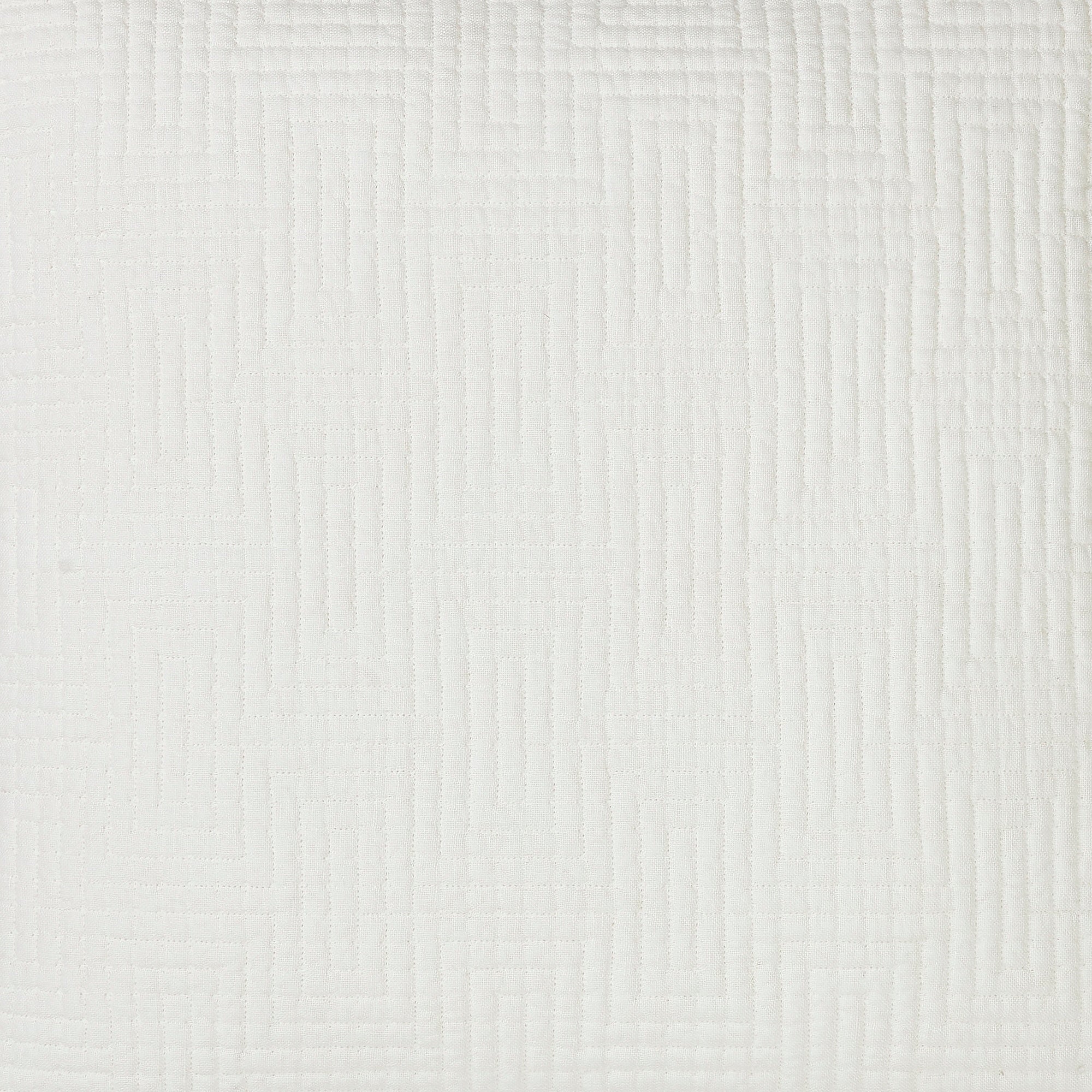 SWT-199-X_1|Crisp white quilted fabric with modern geometric maze pattern. Sophisticated bedding detail for a serene bedroom.
