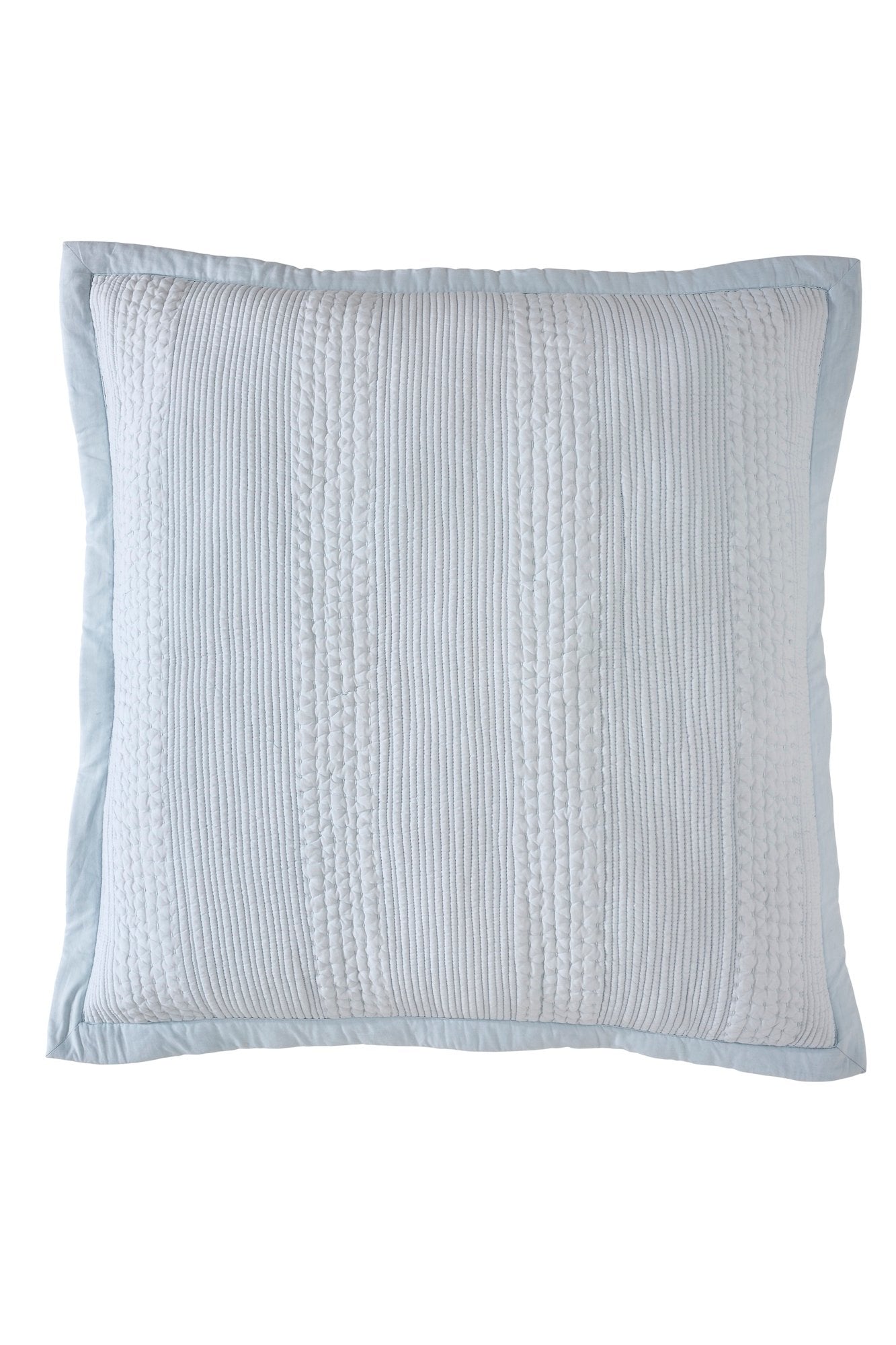 ES-257-2626-LOT1_1|Light blue quilted coverlet pillow sham, soft textured bedding with ribbed pattern, modern bedroom decor. Hypoallergenic, breathable.