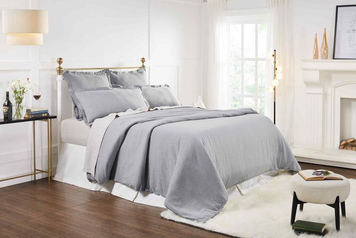 DT-024-10692_3|Stylish heather grey linen blend duvet cover set, soft, comfortable, perfect for modern bedroom styling.