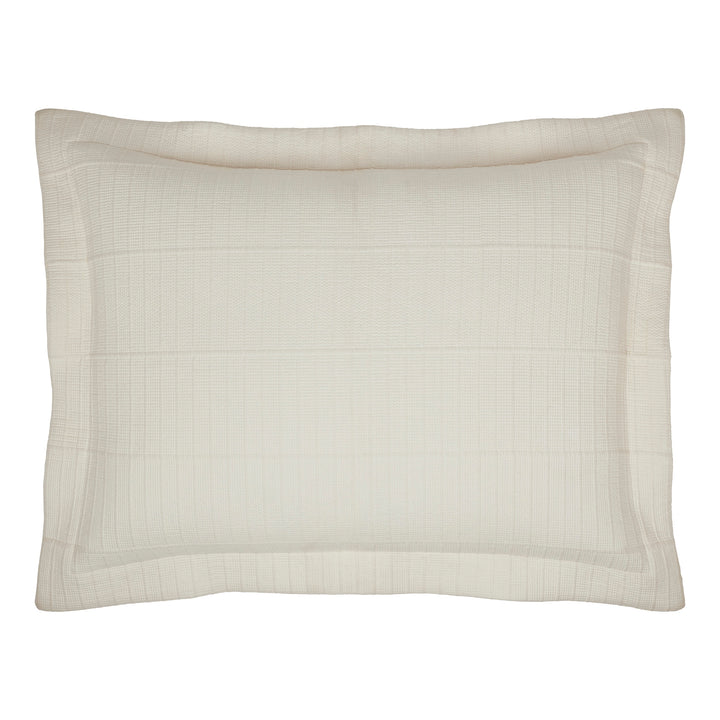 SS-271-2026_1|Elegant cream coverlet sham with a subtle woven ribbed stripe pattern, perfect for sophisticated bedroom decor.