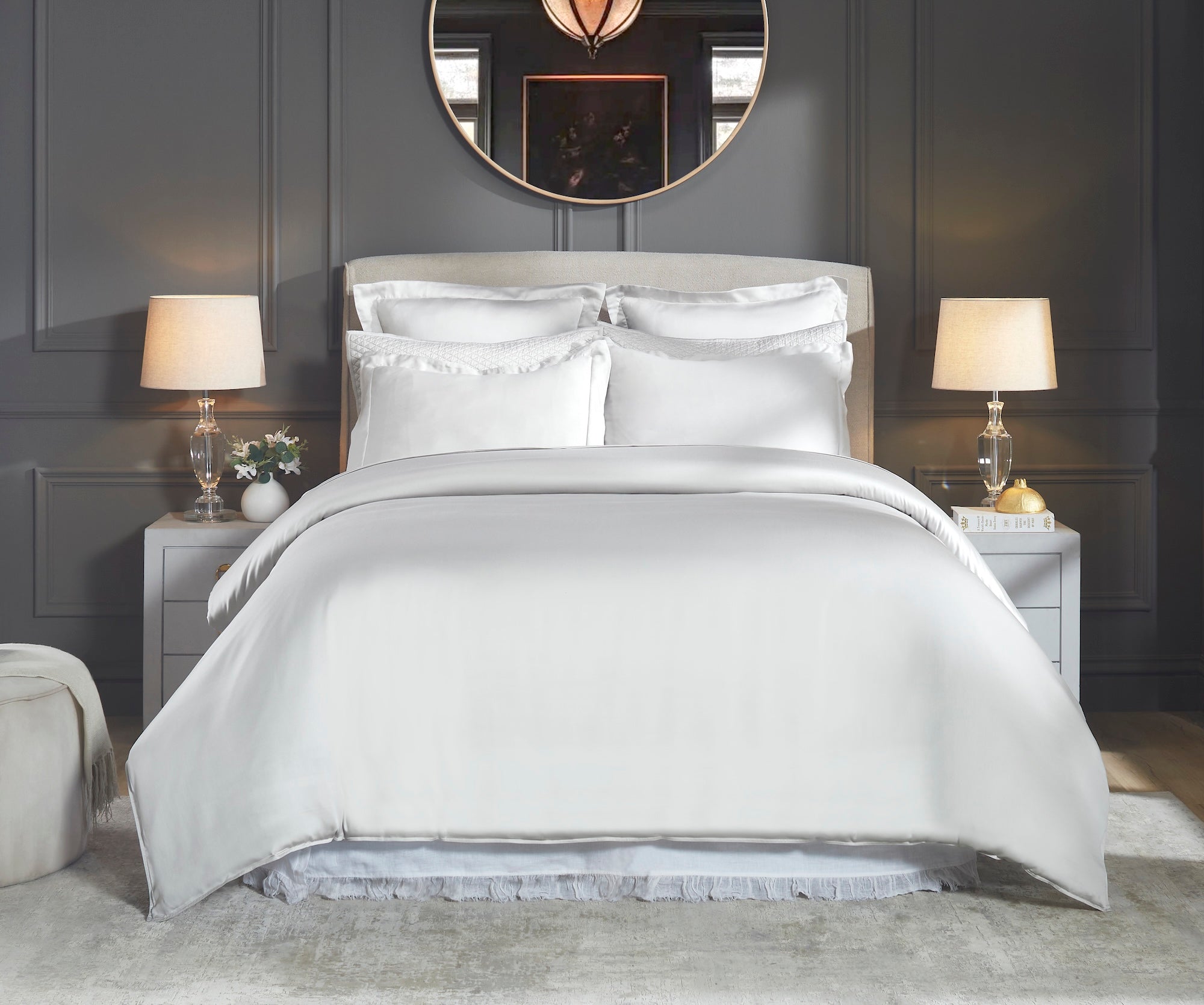 DT-047-9092_1|Elegant white sateen duvet cover on a modern bed in a sophisticated bedroom setting, offering premium sleep comfort.