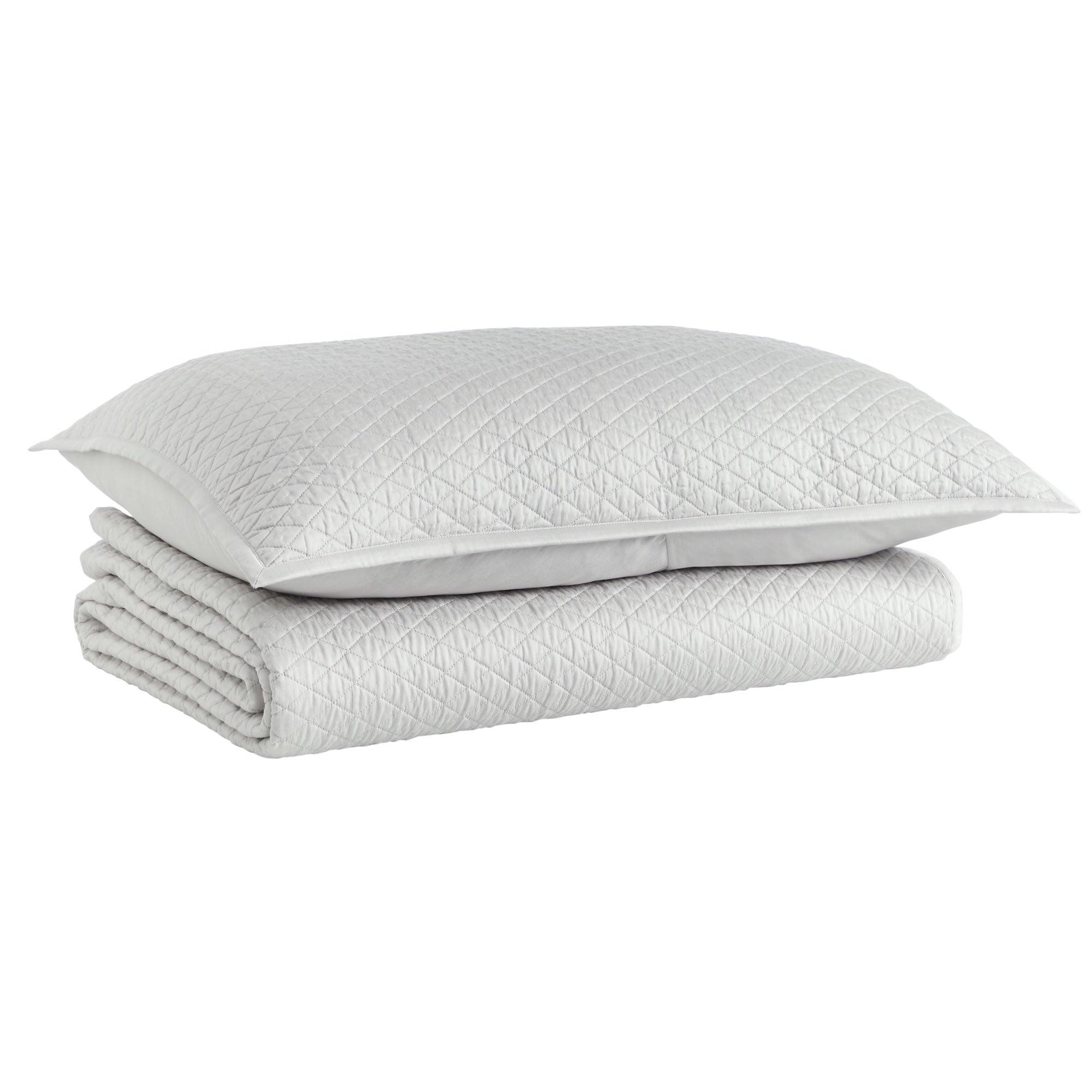 CL-266-11096_6|Light gray diamond quilted coverlet and matching pillow set. Elegant bedding ensemble providing soft comfort and modern decor.