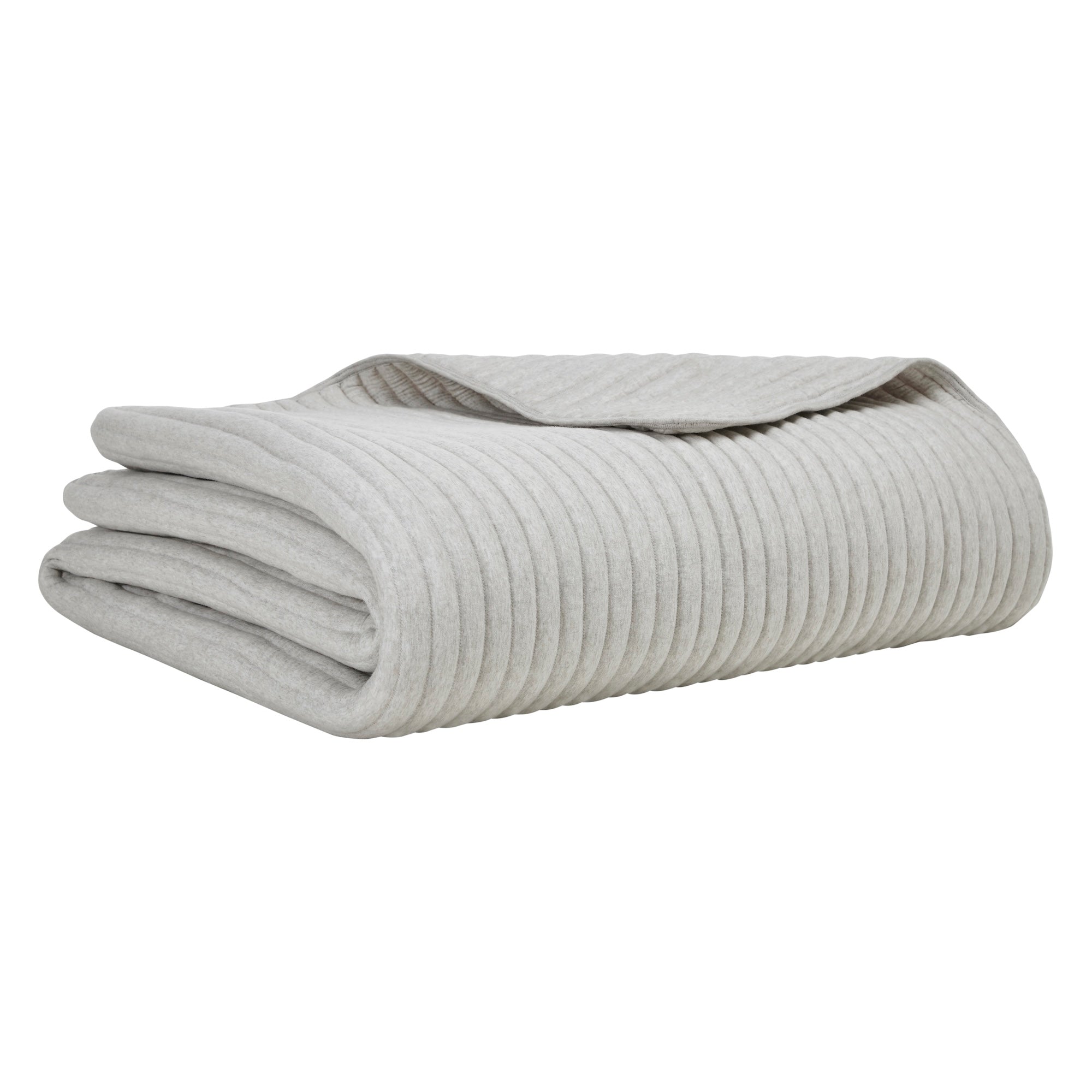 QT-375-9496_6|Neatly folded light grey ribbed quilt, offering a soft, textured comfort layer for contemporary bedroom decor.