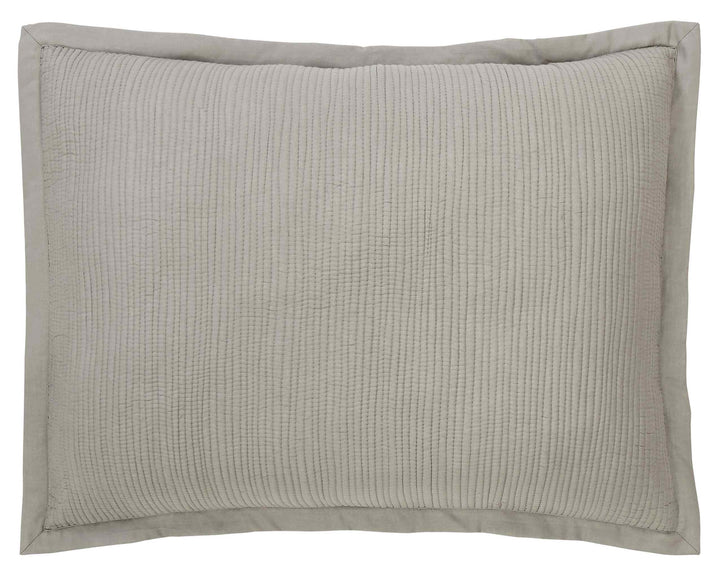 SS-162-2026_1|Grey quilted coverlet with vertical stitched lines, adding a classic and cozy layer to bedroom decor.