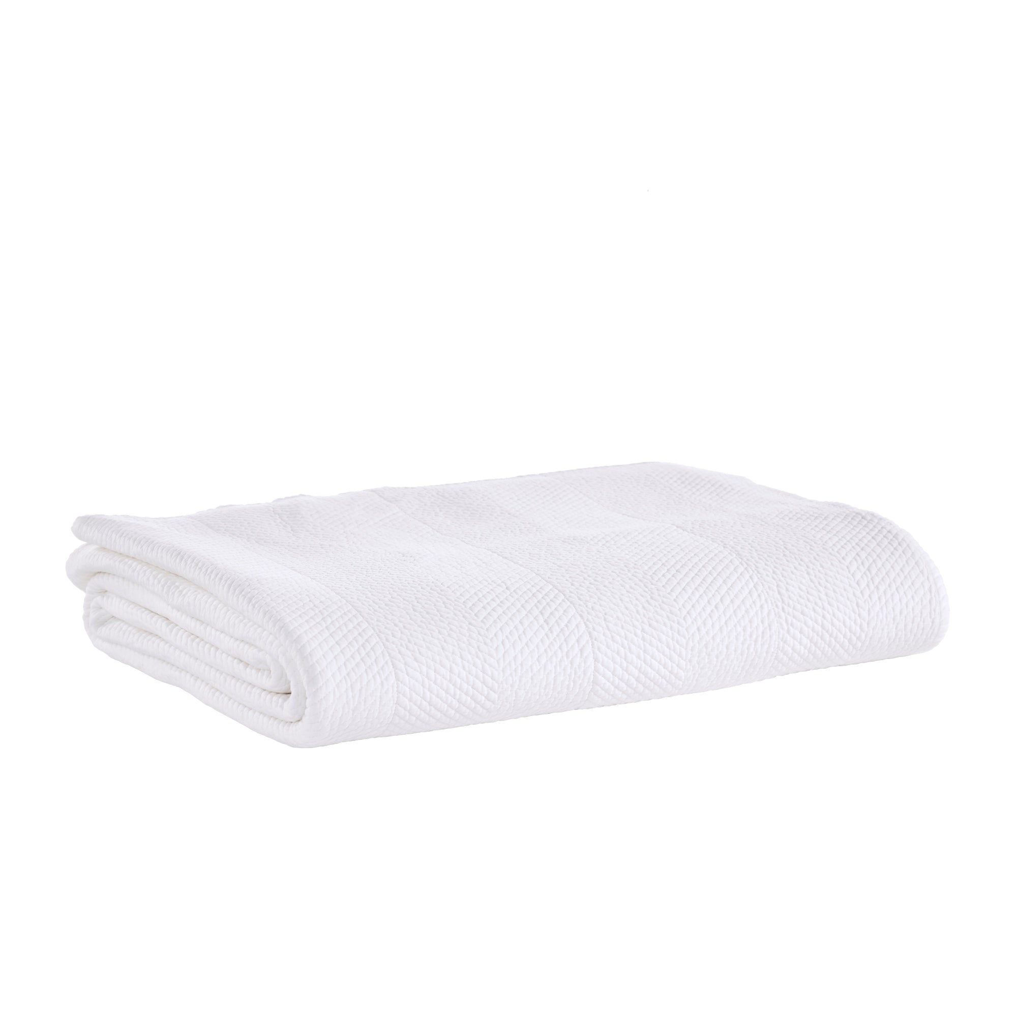 CL-170-11096_5|Pristine white chevron textured coverlet neatly folded, providing a clean, elegant, and modern bedding solution.