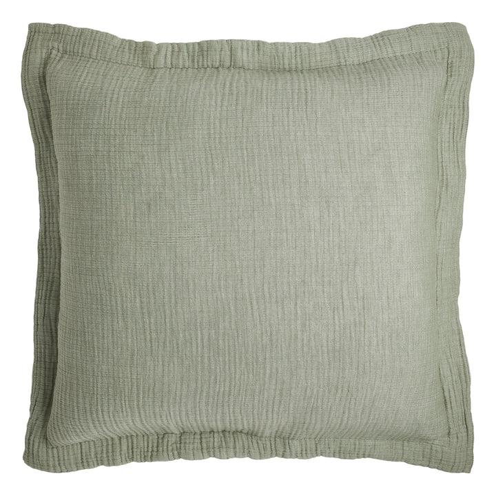 ES-051-2626_1|Sage green textured cotton pillow sham, a key component of a cozy and breathable modern bedroom duvet cover set.