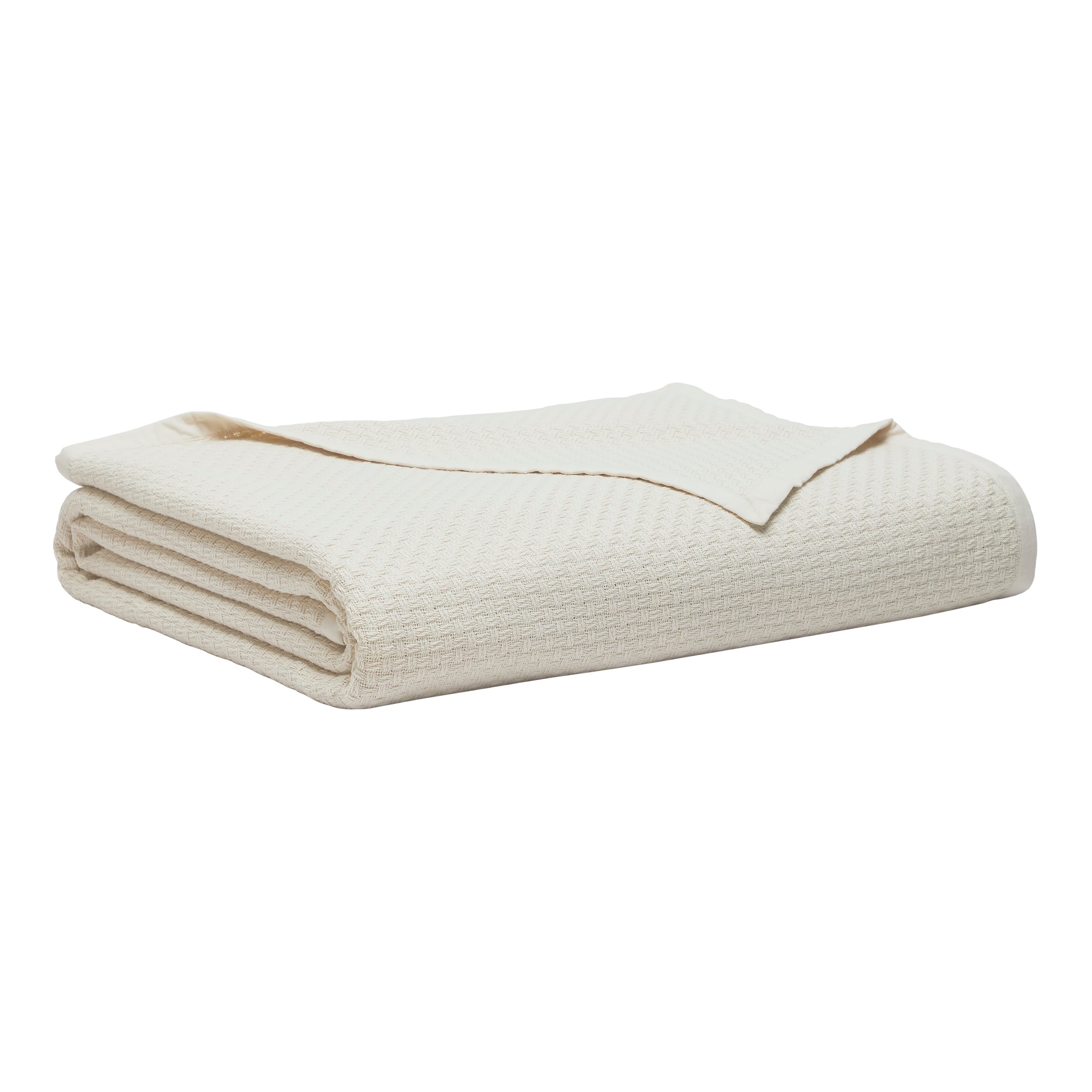 BL-868-9496_2|Folded cream herringbone weave blanket. Stylish, durable cotton throw for beds, couches, offering warmth and modern home decor.
