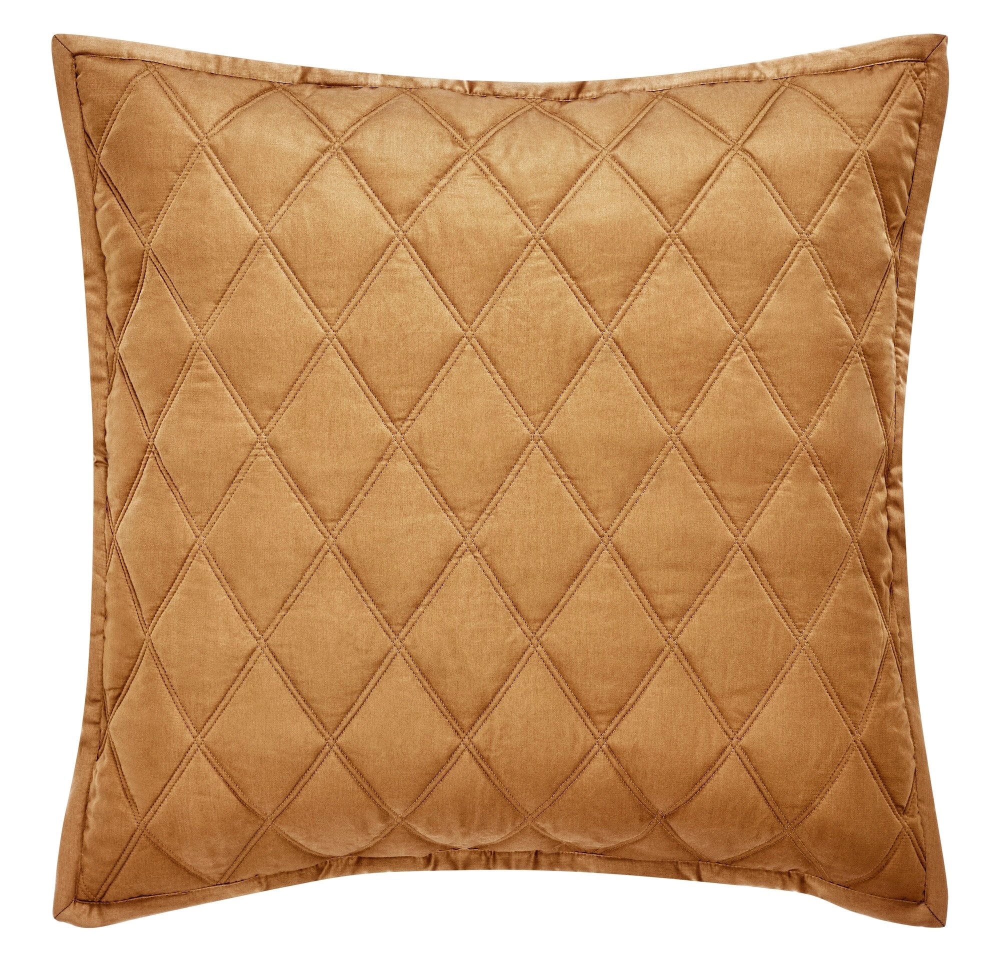 ES-260-2626_1|Warm golden brown velvet coverlet pillow with striking diamond quilting, a luxurious and inviting bedroom accent.