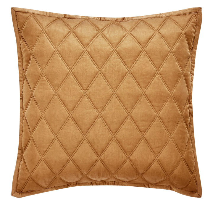 ES-260-2626_1|Warm golden brown velvet coverlet pillow with striking diamond quilting, a luxurious and inviting bedroom accent.