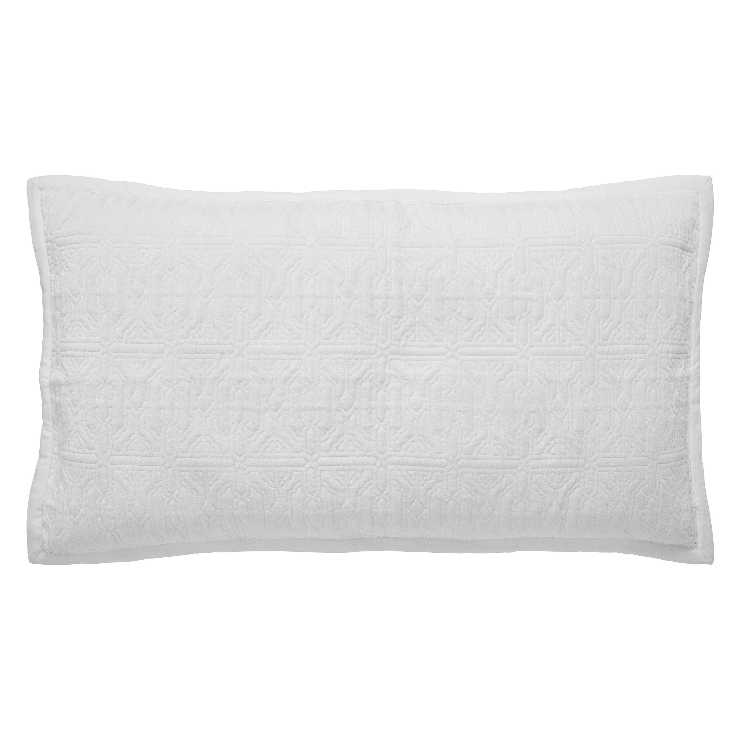 KS-376-2036_1|White elegant quilt showcasing an intricate geometric pattern, adding sophisticated texture to contemporary bedroom designs.