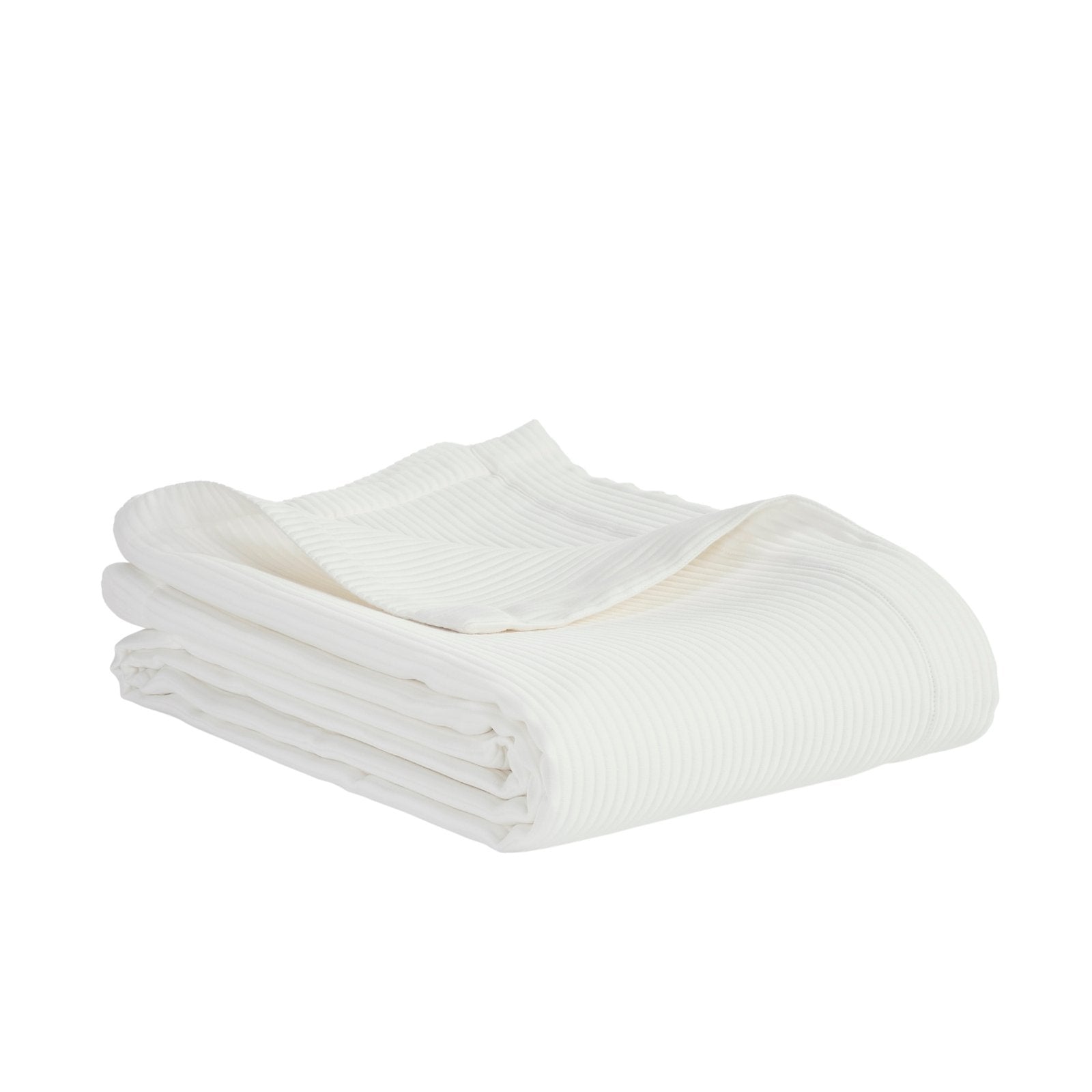 CL-192-11096_7|Cozy white striped coverlet, neatly folded to highlight its soft texture, perfect for inviting and versatile bedding comfort.