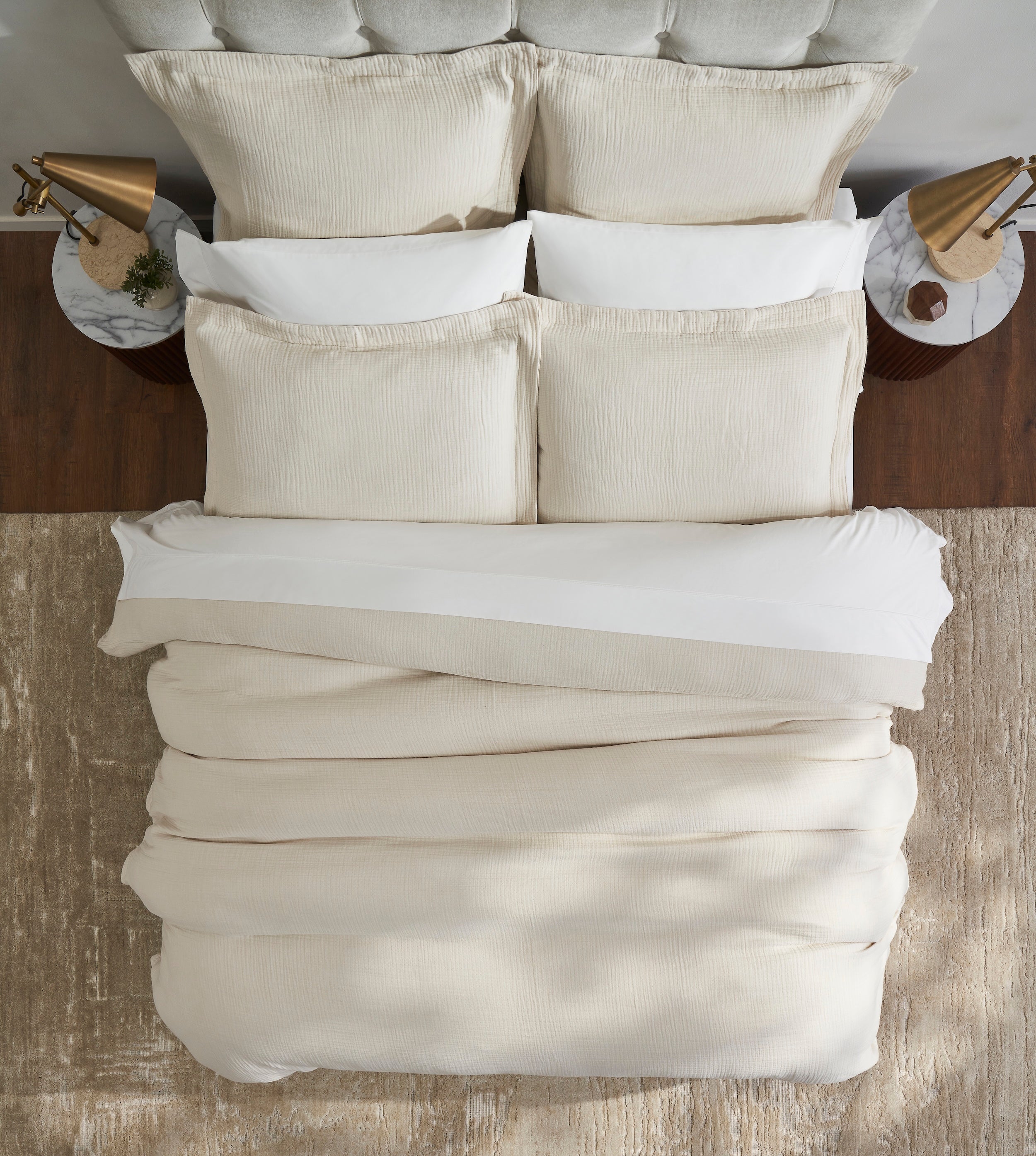 DT-049-10692_5|Cream textured organic cotton gauze duvet cover set, offering a relaxed, breathable, and inviting modern bedroom design.