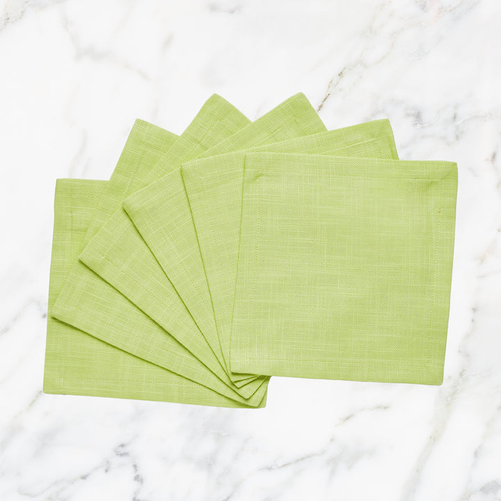 CNP-4904-66_1|Set of 6 light green fabric dinner napkins, woven texture, perfect reusable cloth table linens for dining and events.