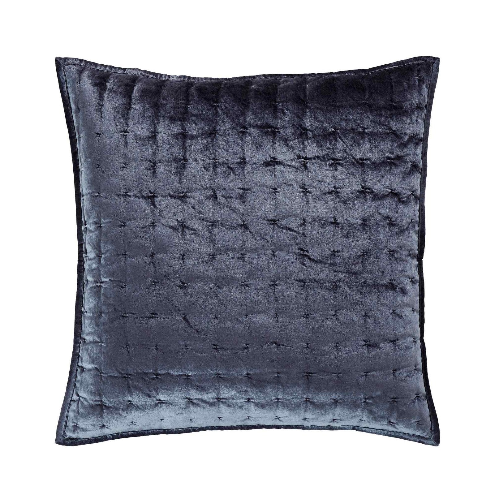 ES-313-2626_1|Luxurious dark grey velvet quilted throw pillow, featuring elegant square stitching, adding a plush and sophisticated touch to decor.