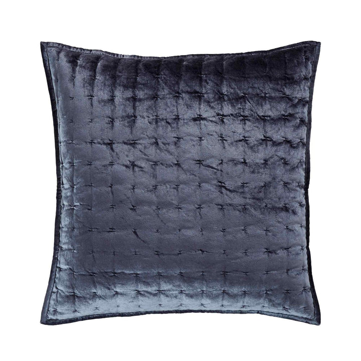 ES-313-2626_1|Luxurious dark grey velvet quilted throw pillow, featuring elegant square stitching, adding a plush and sophisticated touch to decor.