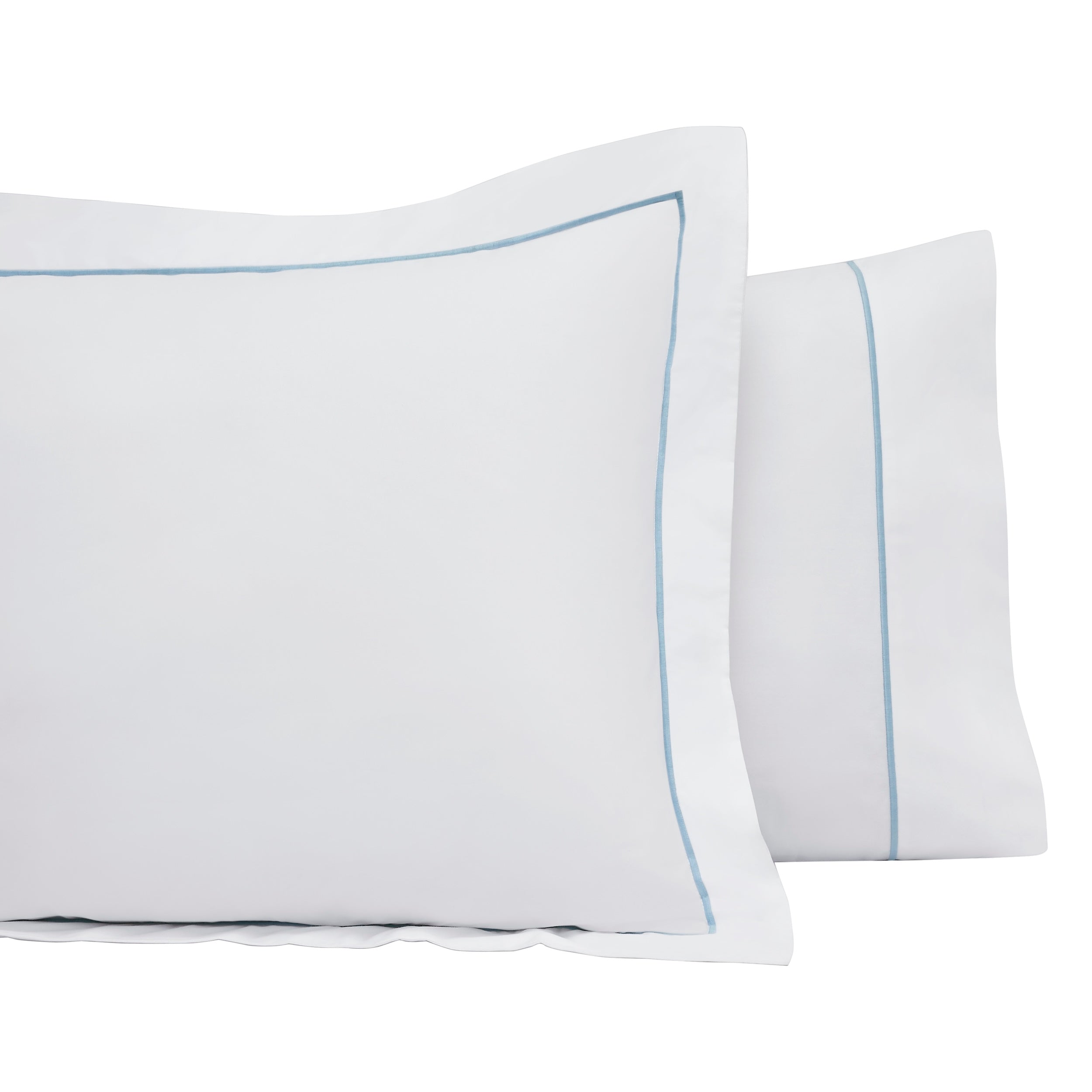 AKP-530-2040_3|Pair of soft 100% cotton pillowcases with elegant light blue borders, breathable, luxurious hotel-quality bedding.