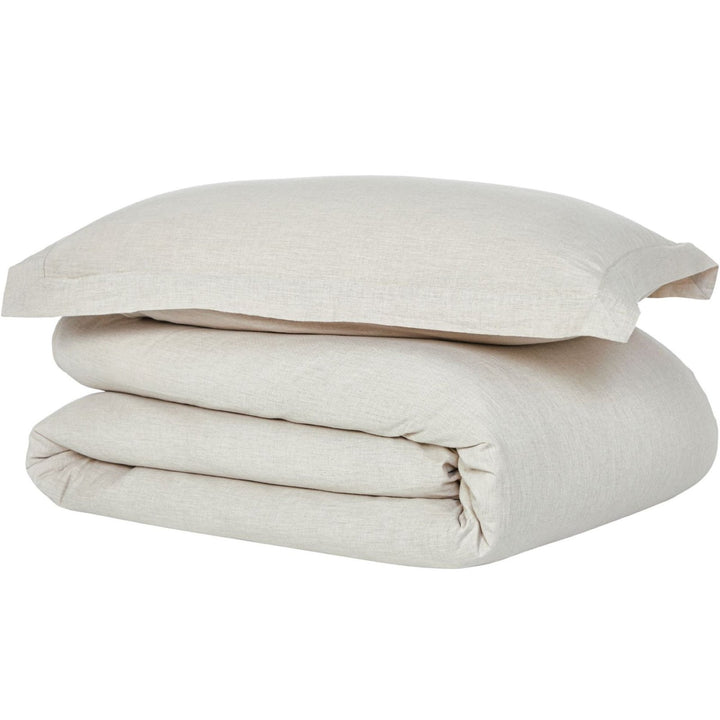 DT-036-9092_5|Neatly folded natural linen beige duvet cover set with one pillowcase, ready to bring comfort and style to your bed.