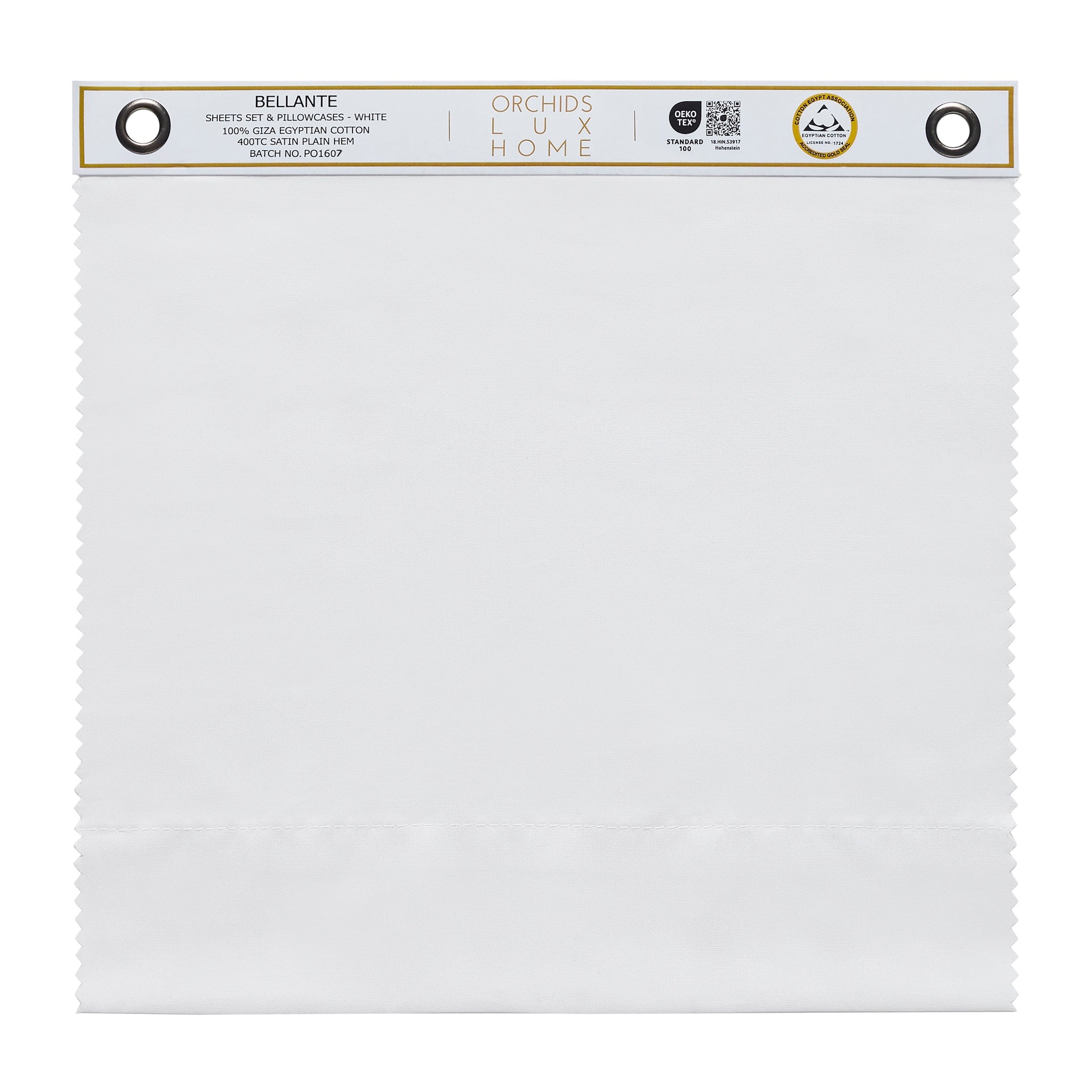 SWT-535-1010_1|Individual white 100% Giza Egyptian cotton sateen swatch for Bellante Sheets Set & Pillowcases. Smooth.