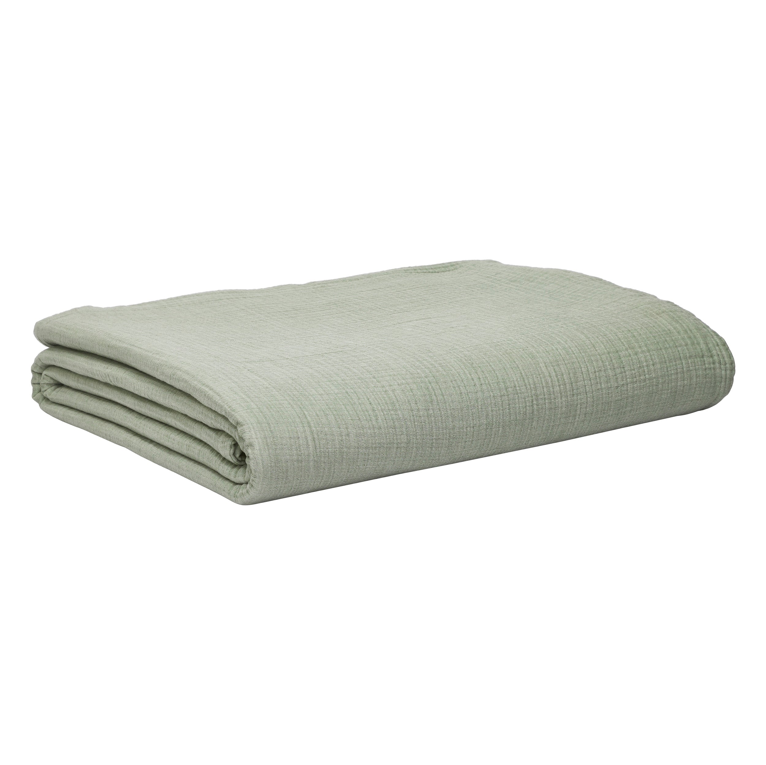BL-864-11096_7|Neatly folded sage green textured blanket, highlighting its soft, breathable fabric, ideal for stylish home comfort.