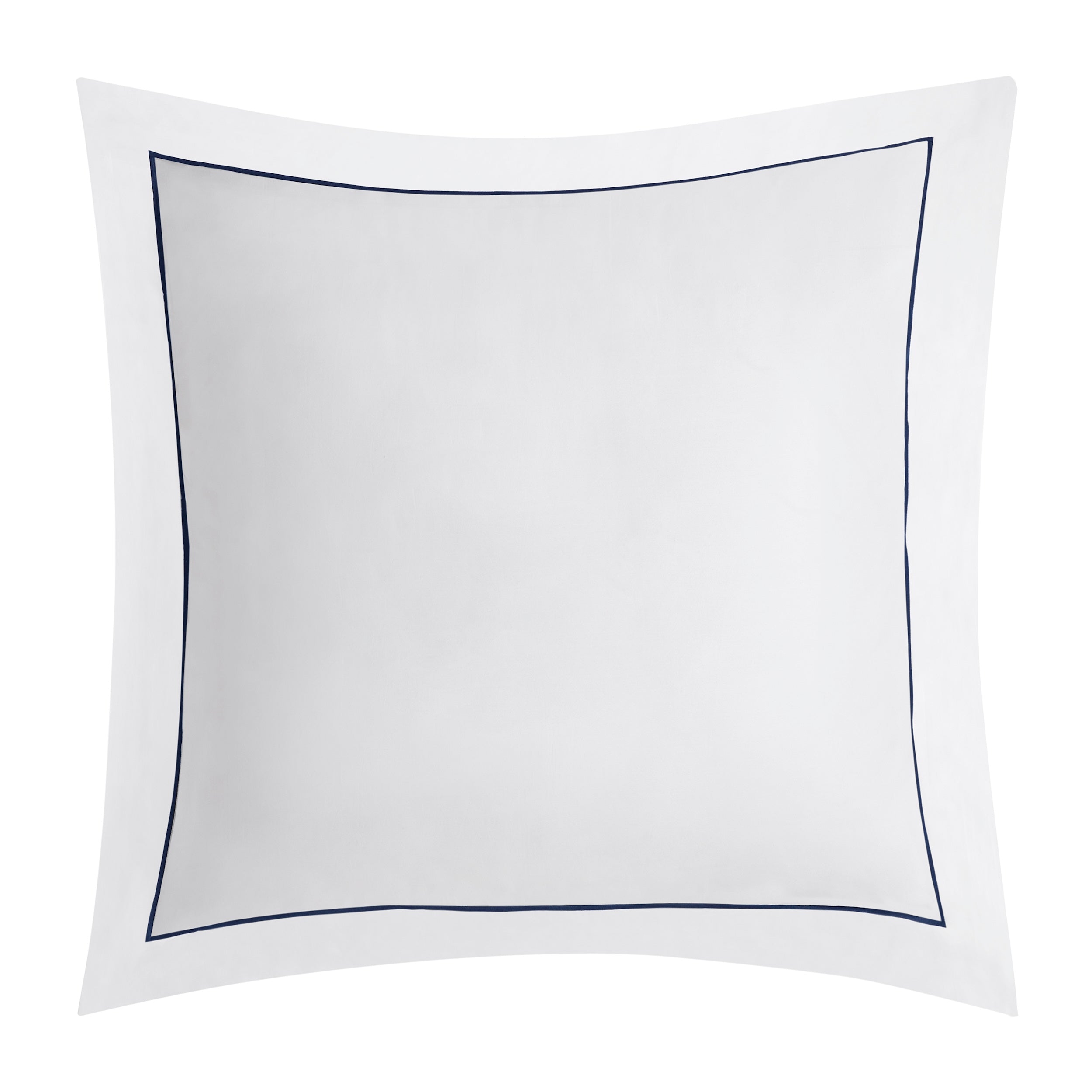 ES-070-2626_1|White duvet cover sham with a crisp navy blue embroidered border, a stylish and elegant addition to luxury bedding.