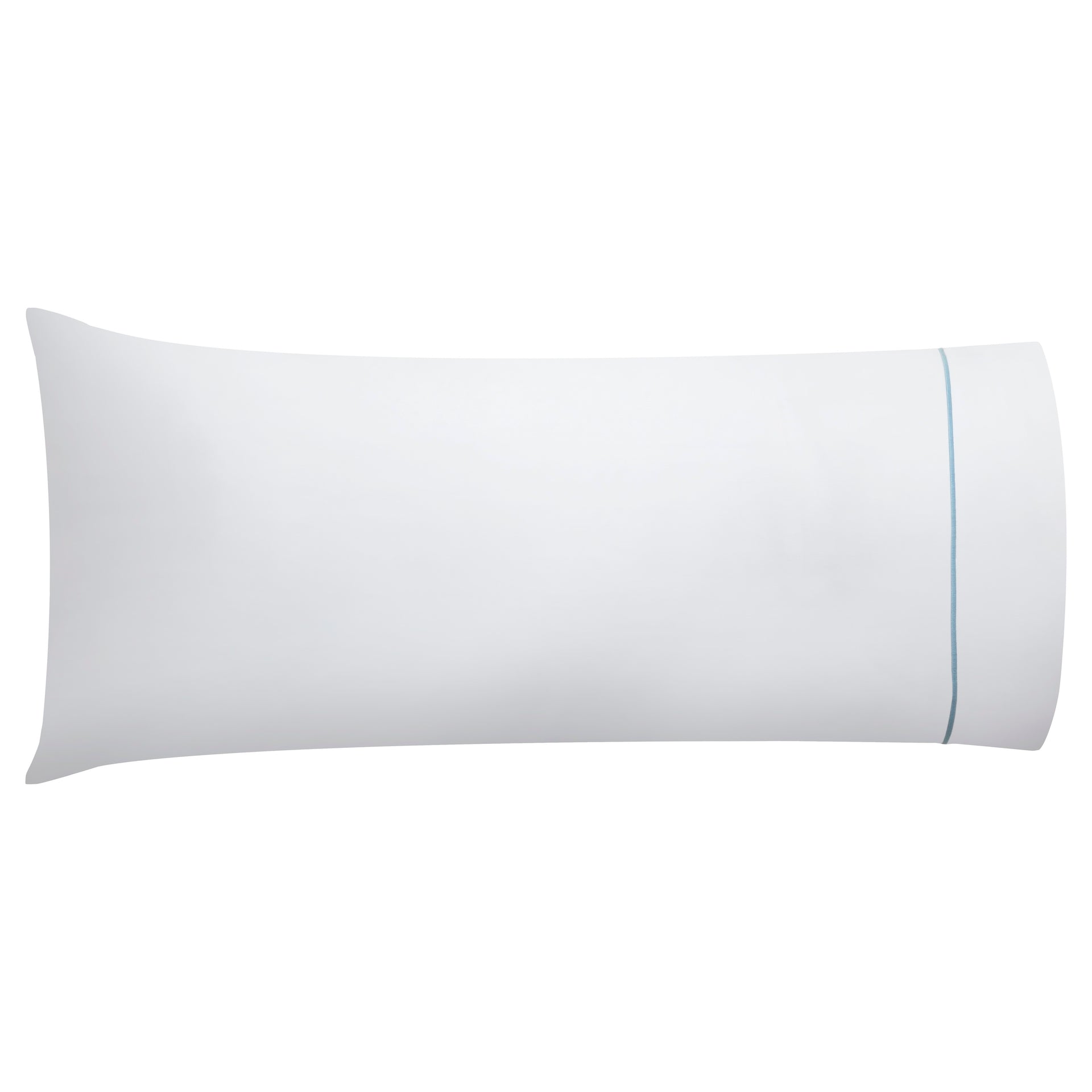 AKP-530-2040_1|Soft 100% cotton pillowcase with elegant light blue border, breathable, luxurious, perfect for a comfortable night's sleep.