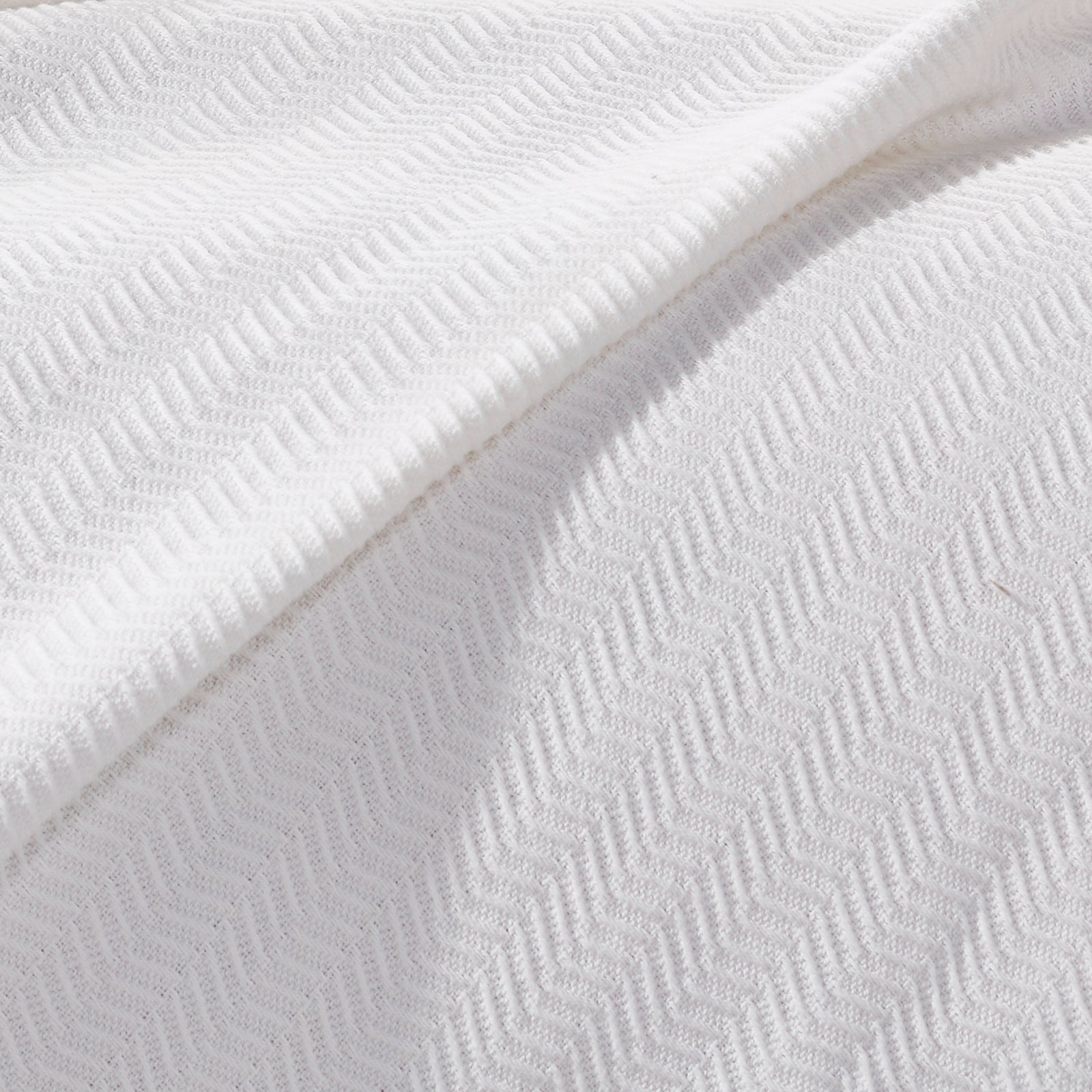 SWT-854-7.8_1|Soft white knit blanket with a subtle wavy chevron texture, perfect for cozying up or adding elegance to any room.