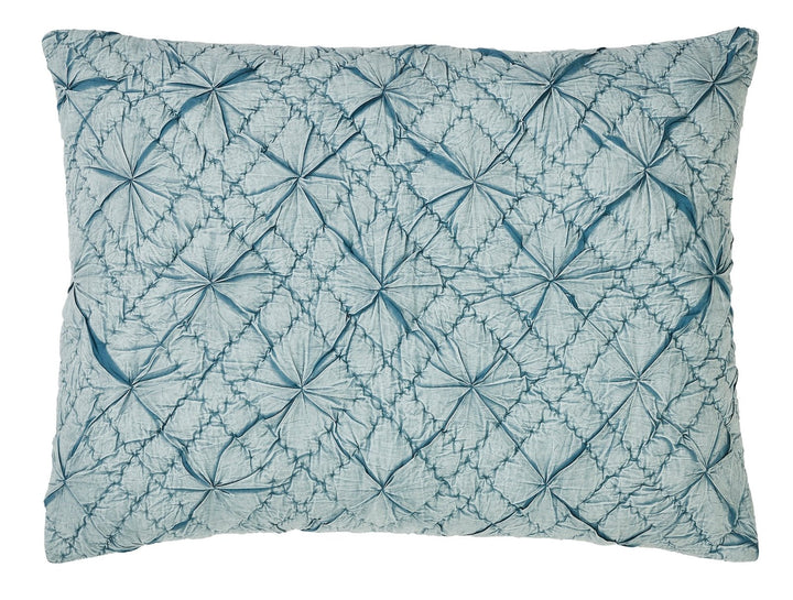 SS-365-2026_1|Light blue decorative pillow sham with intricately textured pinch pleat design, soft elegant bedding accent.