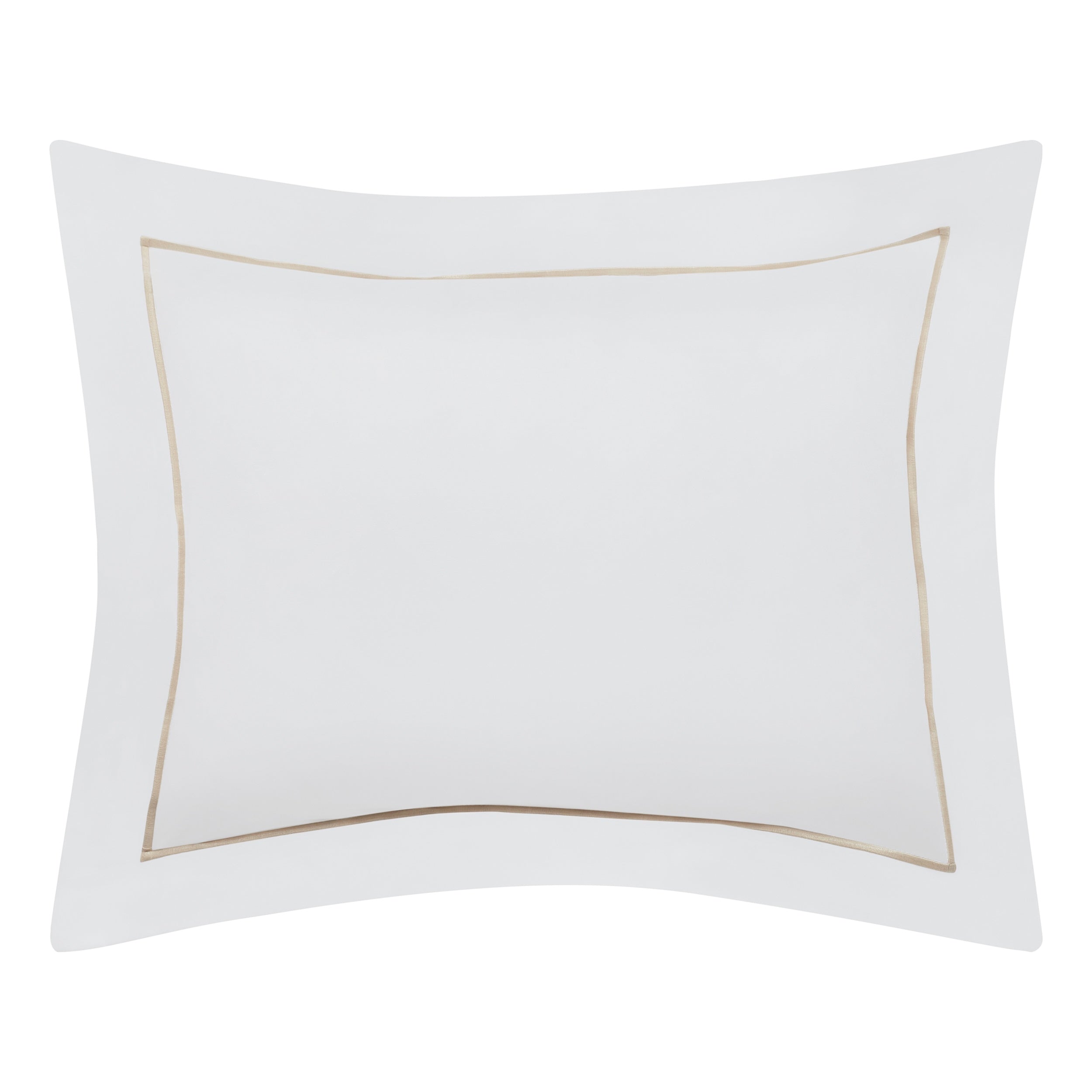 BS-056-1216_1|Stylish white duvet cover featuring elegant gold piping, premium sateen cotton bedding for a luxurious and refined bedroom.