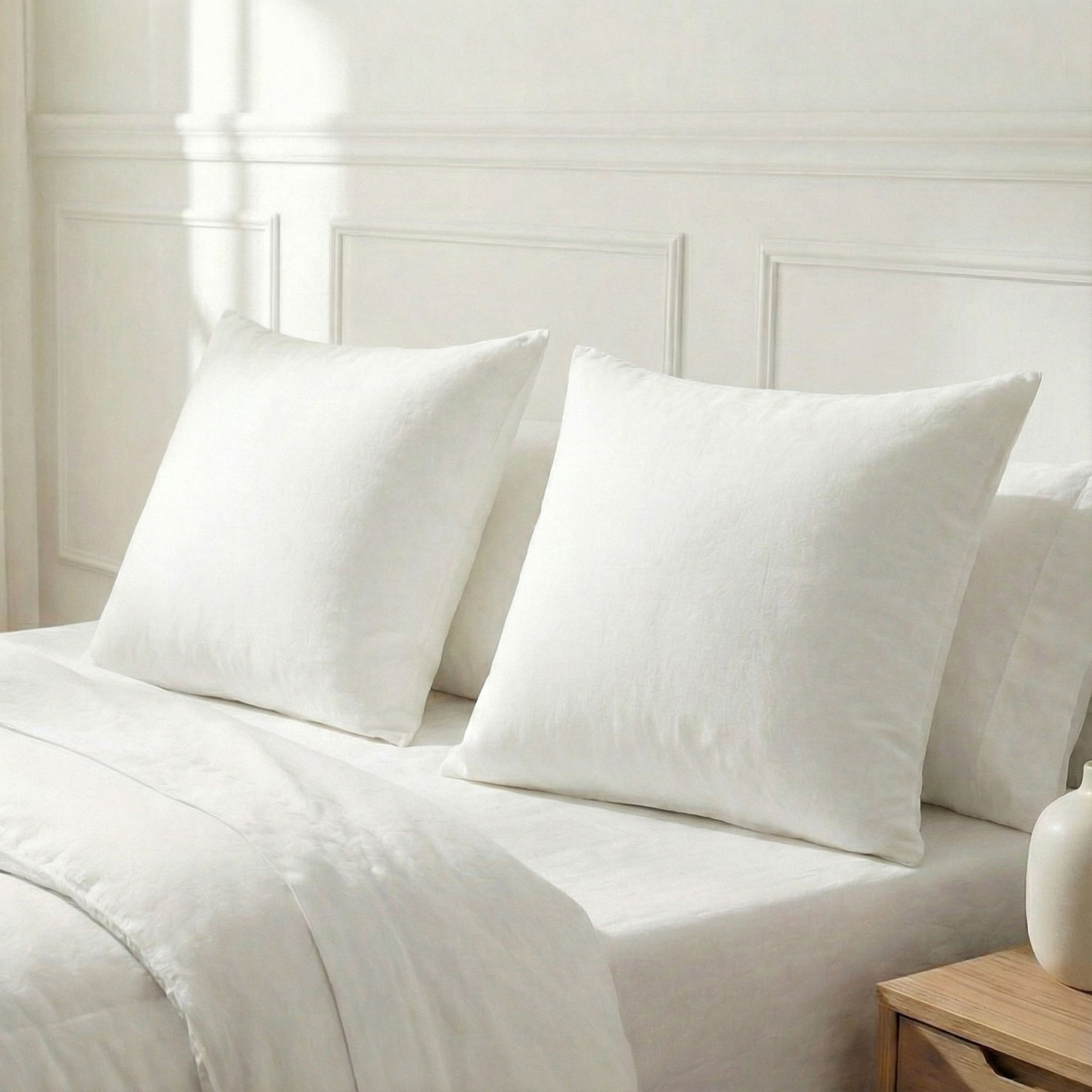PI-2501-2626_1|Soft, supportive white square pillow inserts, perfect as hypoallergenic cushion fillers for comfortable bedding and home decor.