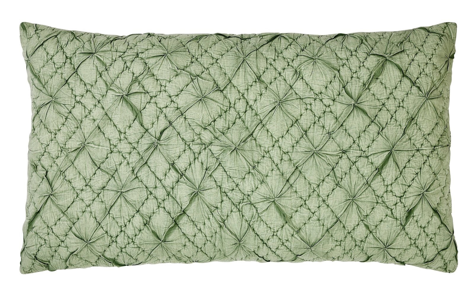 KS-366-2036_1|Stylish green rectangular decorative pillow with intricate ruched diamond quilting, adding texture and color to any bed.