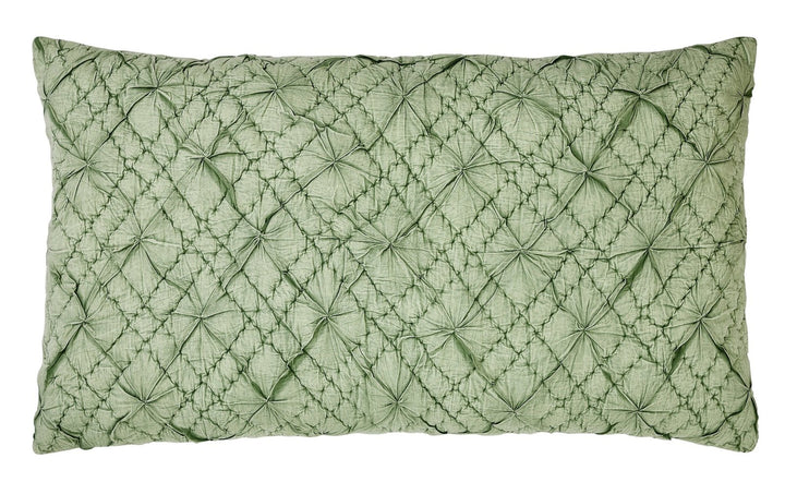 KS-366-2036_1|Stylish green rectangular decorative pillow with intricate ruched diamond quilting, adding texture and color to any bed.